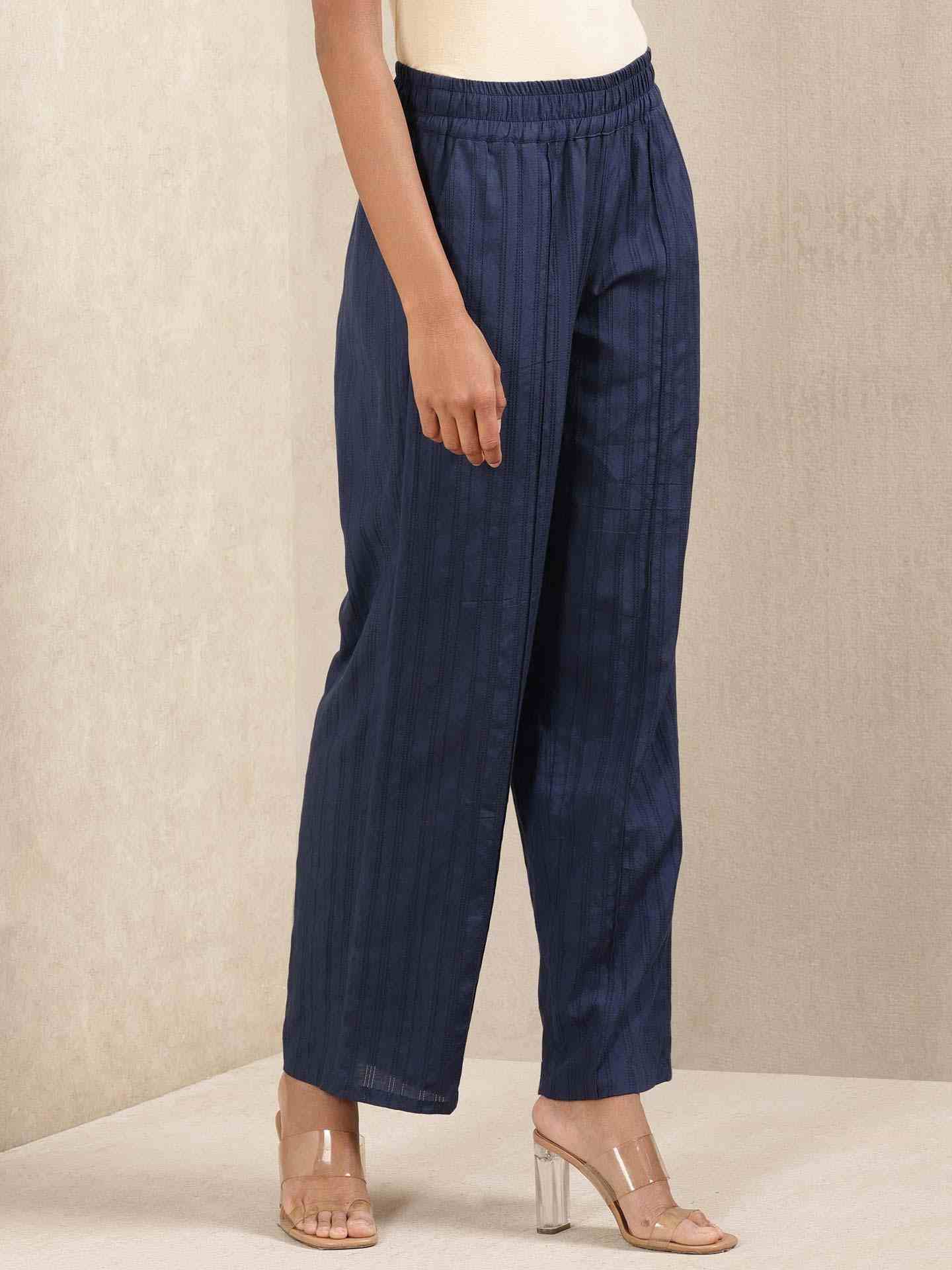 Navy Quint Cotton Wide-Leg Pants