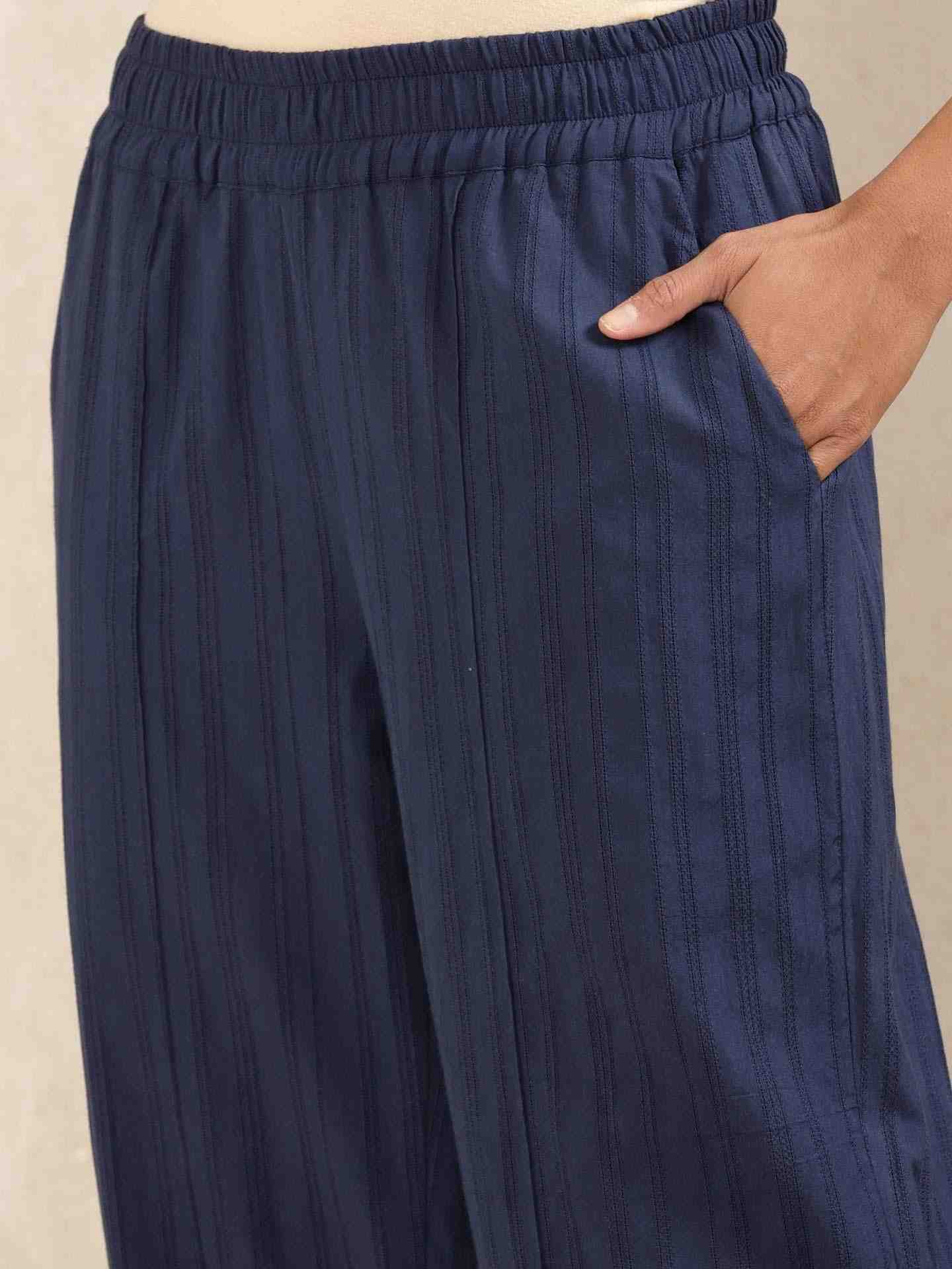 Navy Quint Cotton Wide-Leg Pants