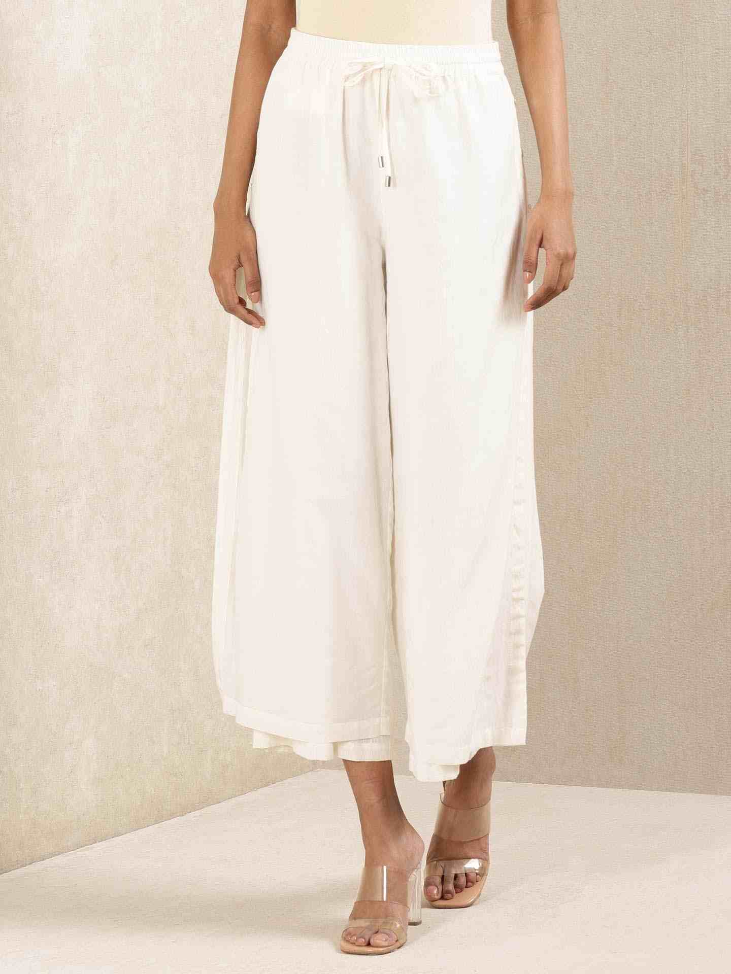 Off White Quint Cotton Wide-Leg Pants