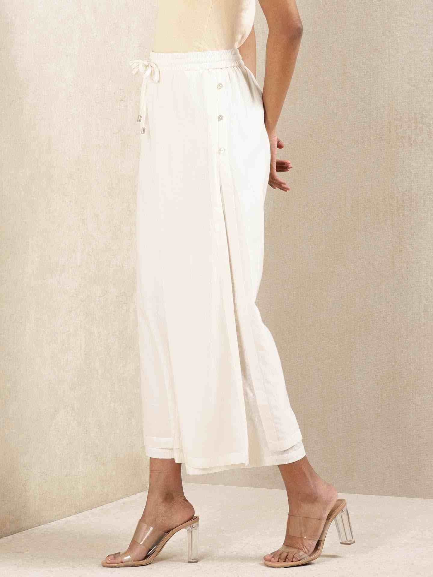 Off White Quint Cotton Wide-Leg Pants
