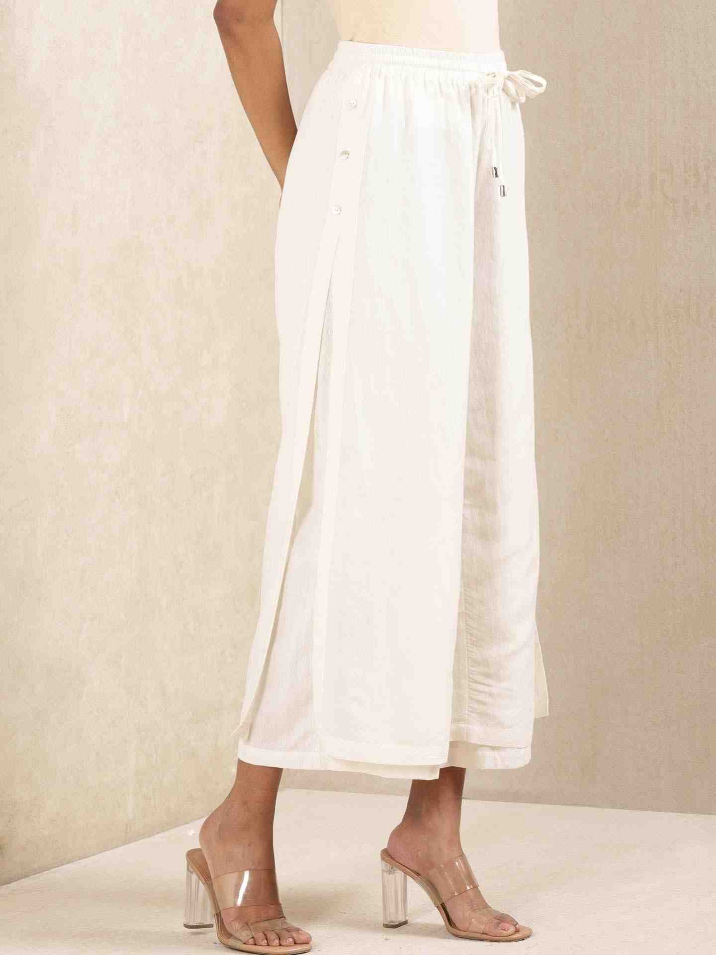 Off White Quint Cotton Wide-Leg Pants