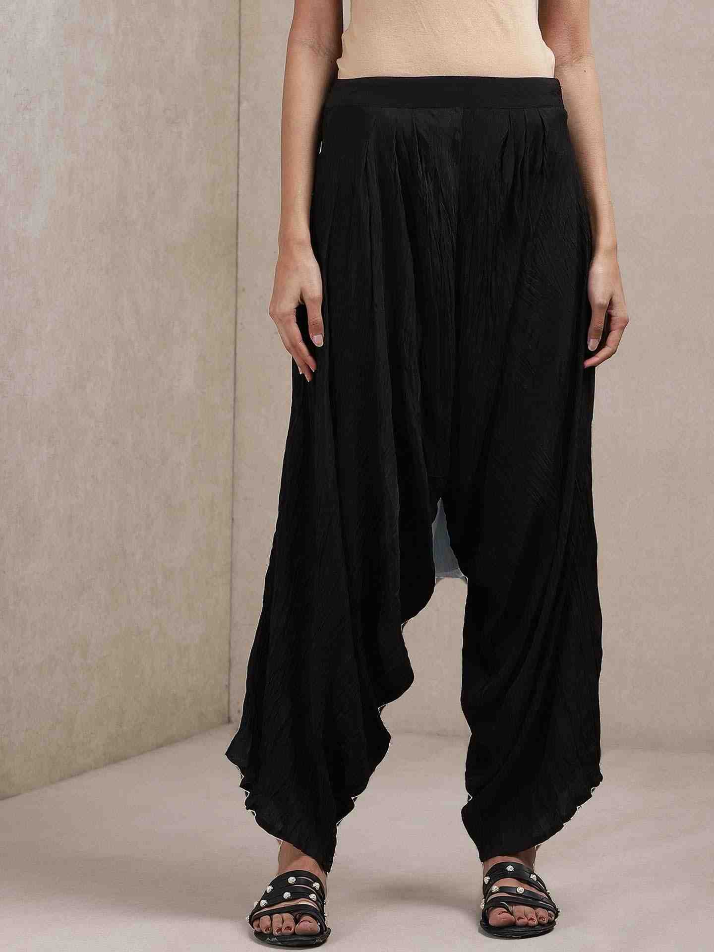 Black Solid Crepe Palazzos