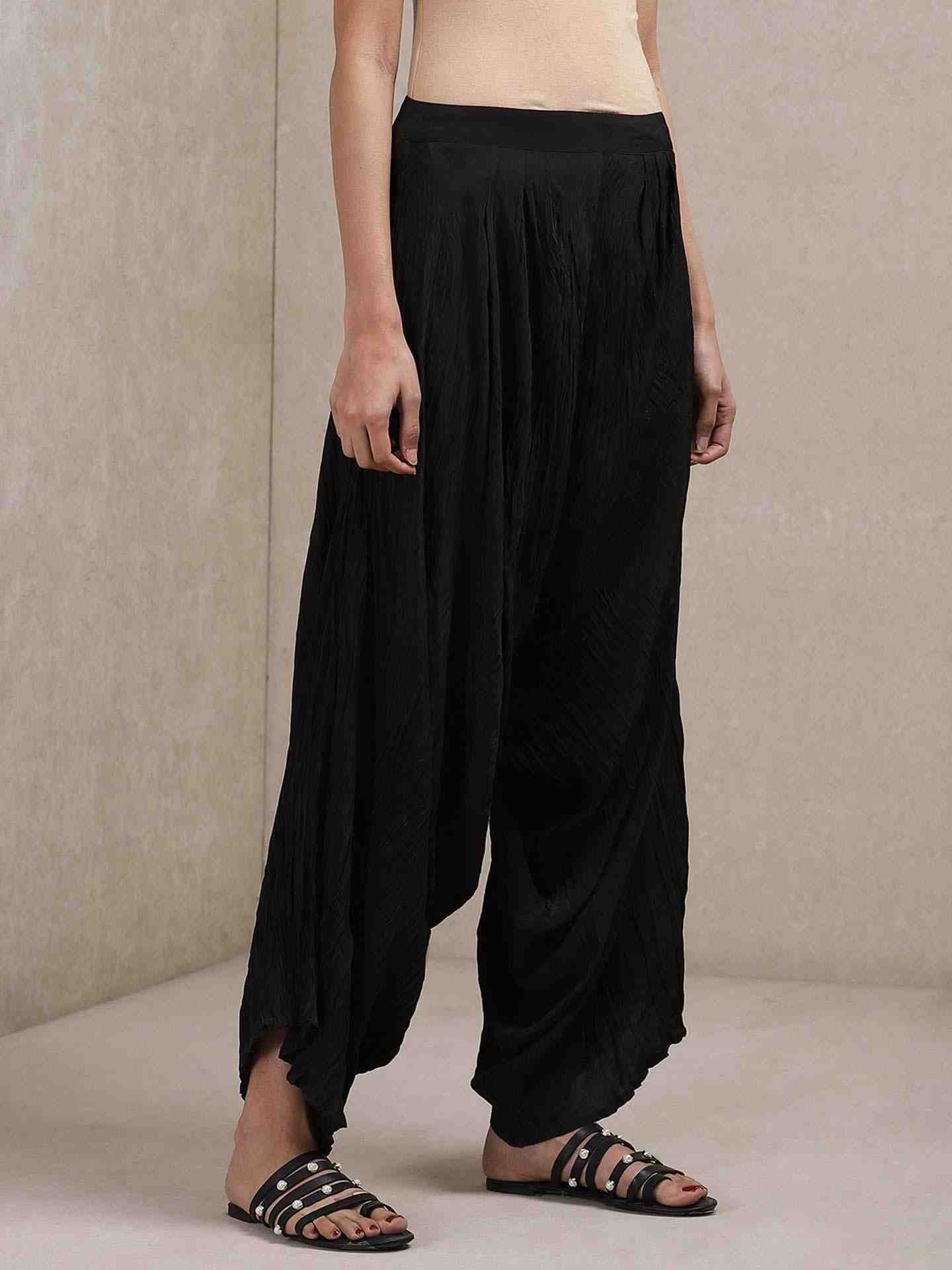 Black Solid Crepe Palazzos