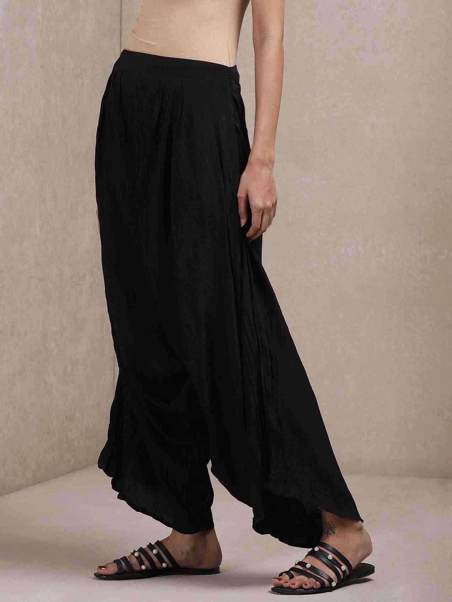 Black Solid Crepe Palazzos