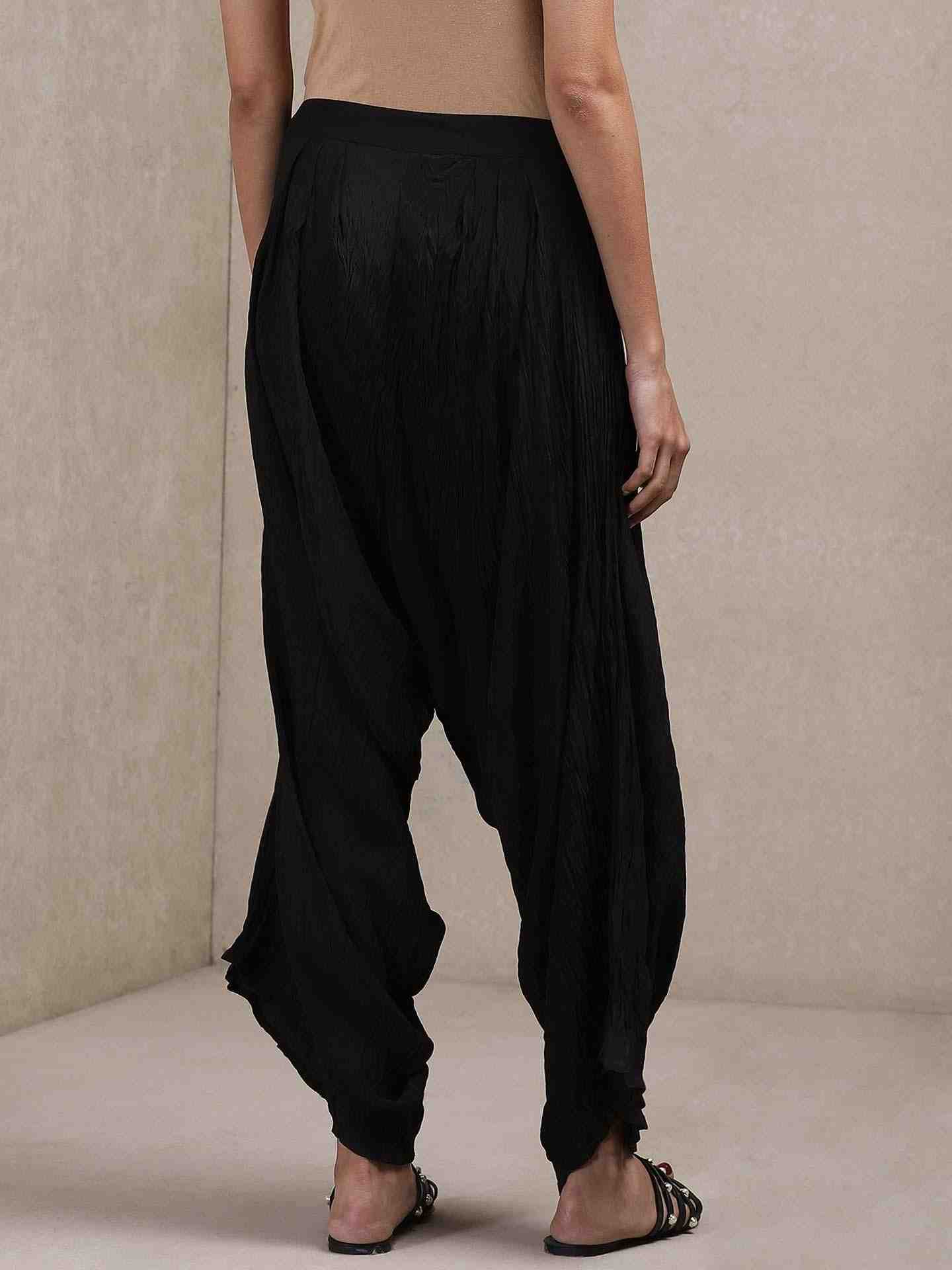 Black Solid Crepe Palazzos