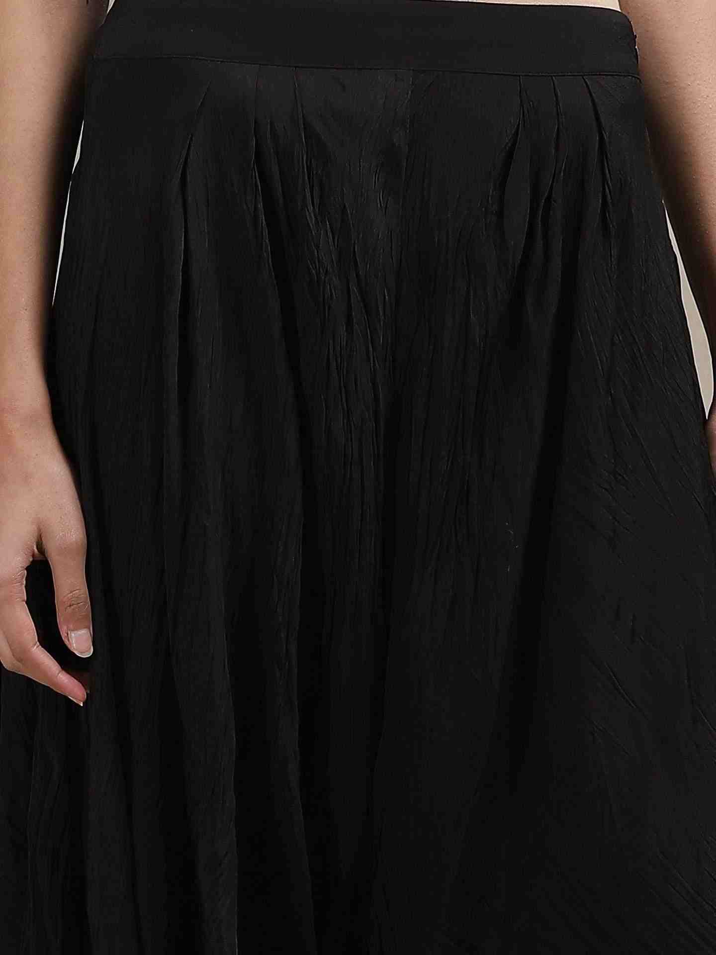 Black Solid Crepe Palazzos