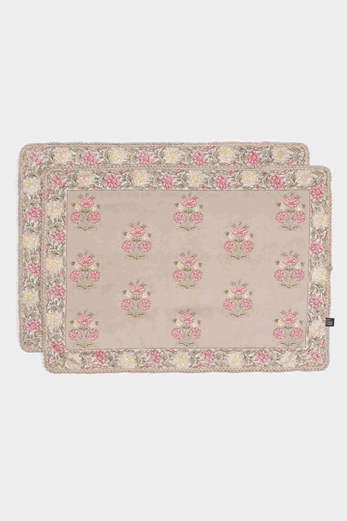 Pink & Beige Koshambi Cotton Placemat (Set Of 2)