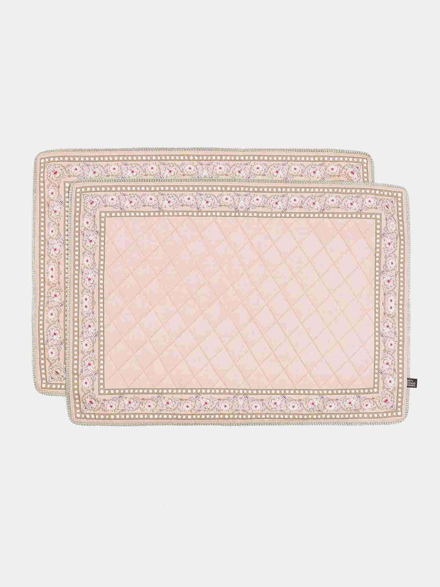 Beige & Pink  Minar Cotton Placemat (Set Of 2)