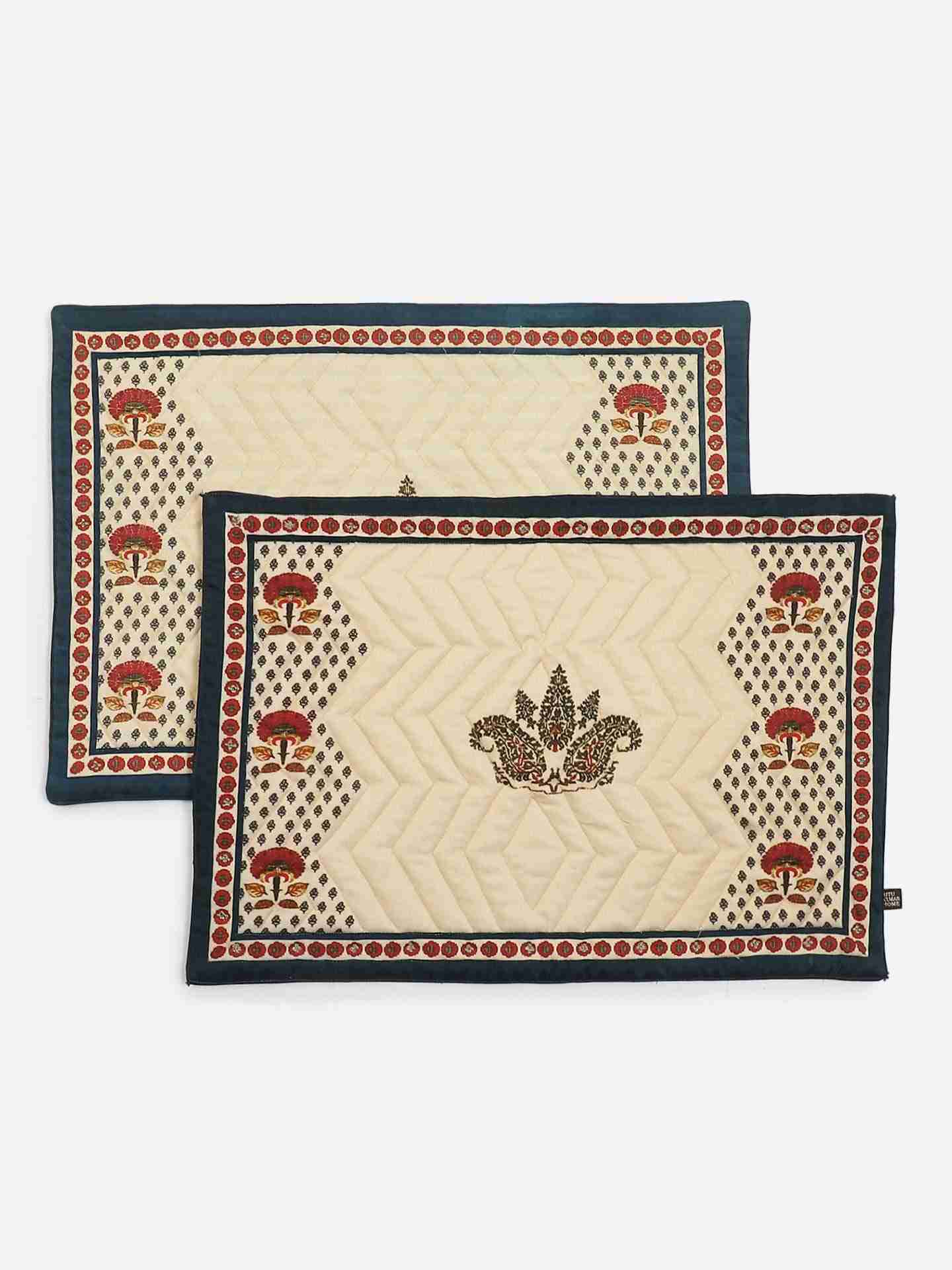 Ivory Kashmiri Booti Cotton Placemat (Set Of 2)