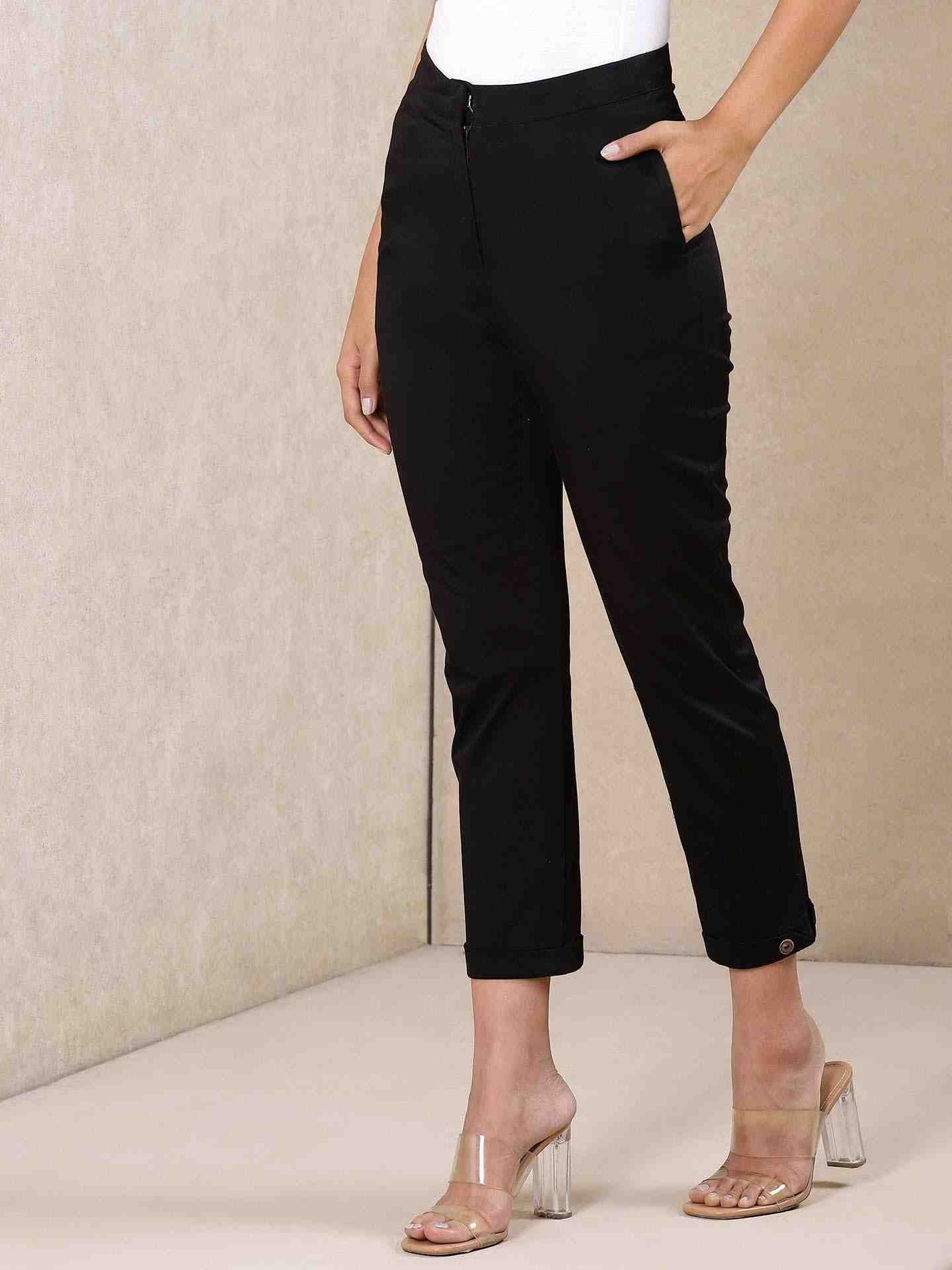 Black Modern Minimalist Cotton Tapered Pants