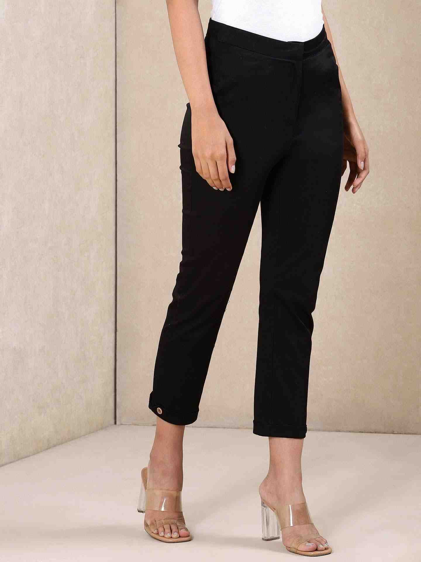 Black Modern Minimalist Cotton Tapered Pants