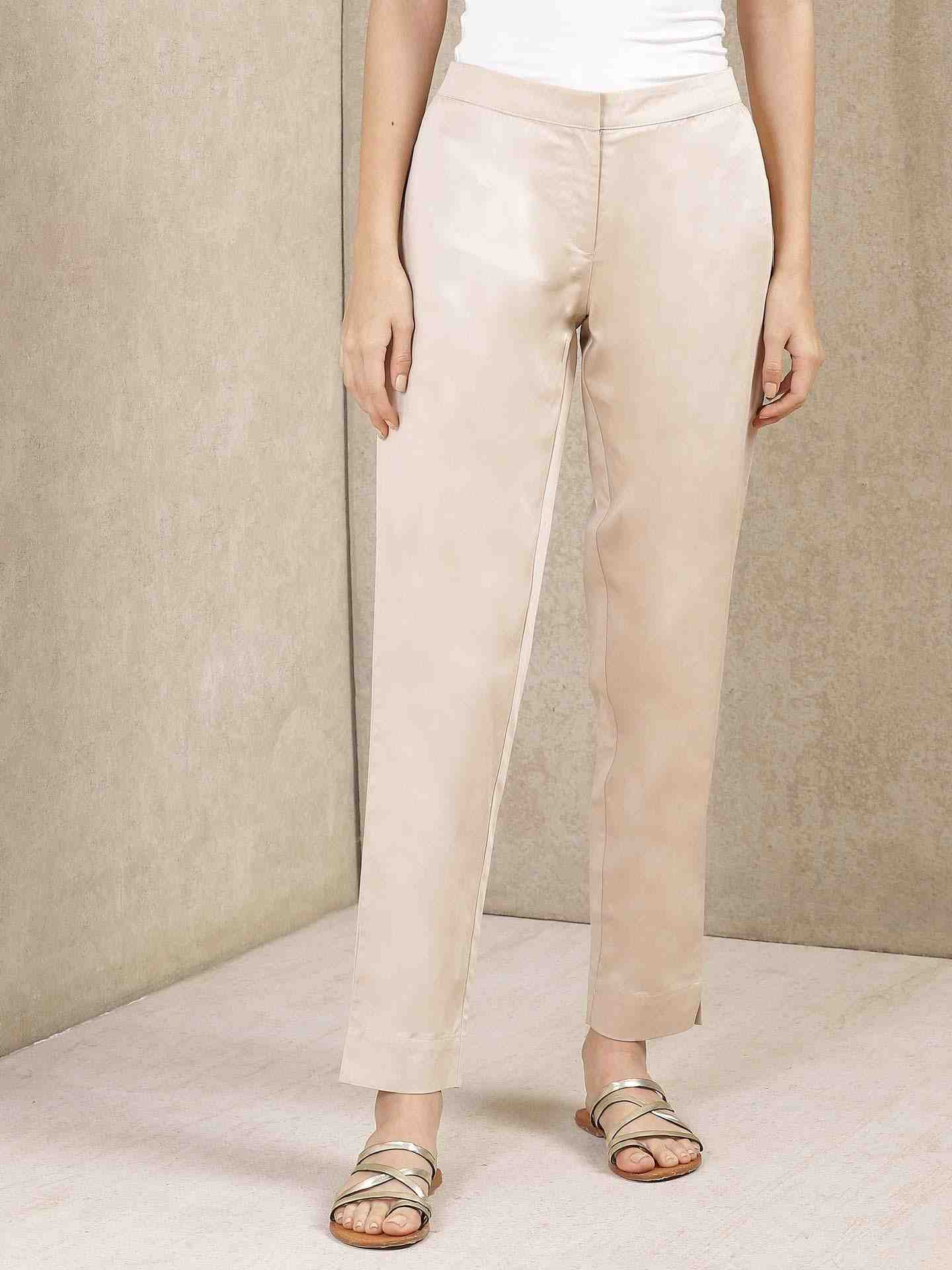 Beige Classic Cotton Tapered Pants