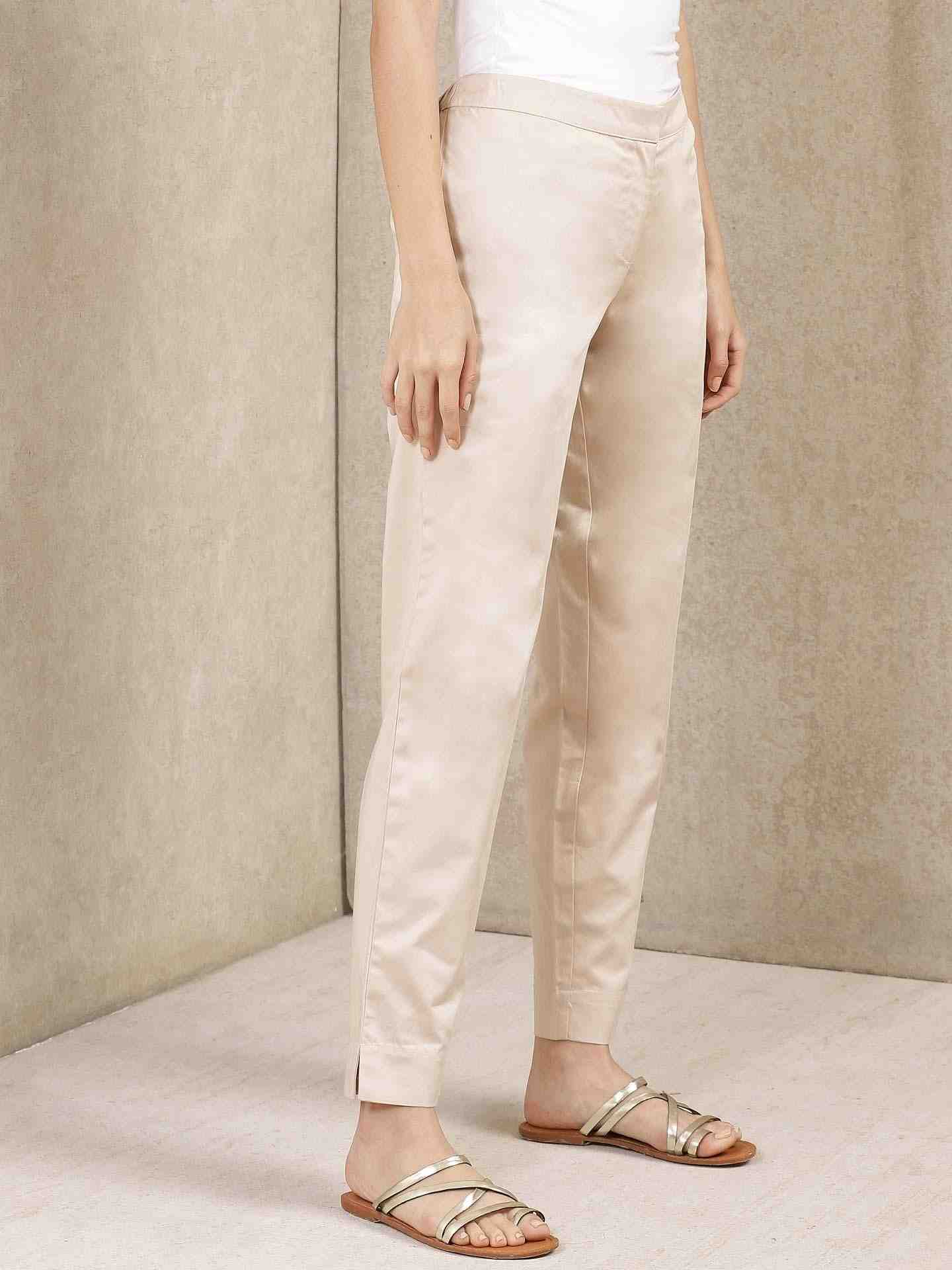 Beige Classic Cotton Tapered Pants