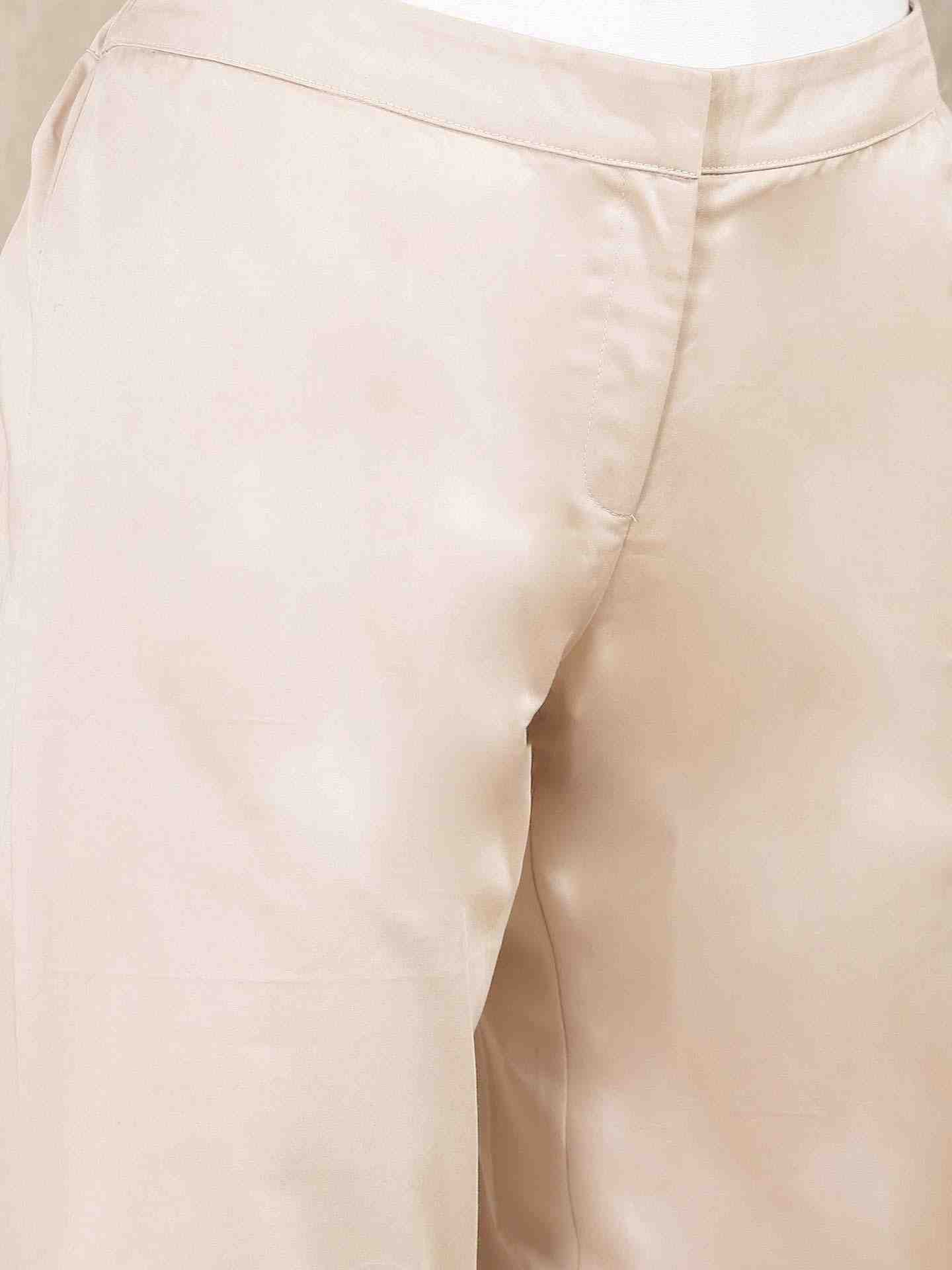 Beige Classic Cotton Tapered Pants