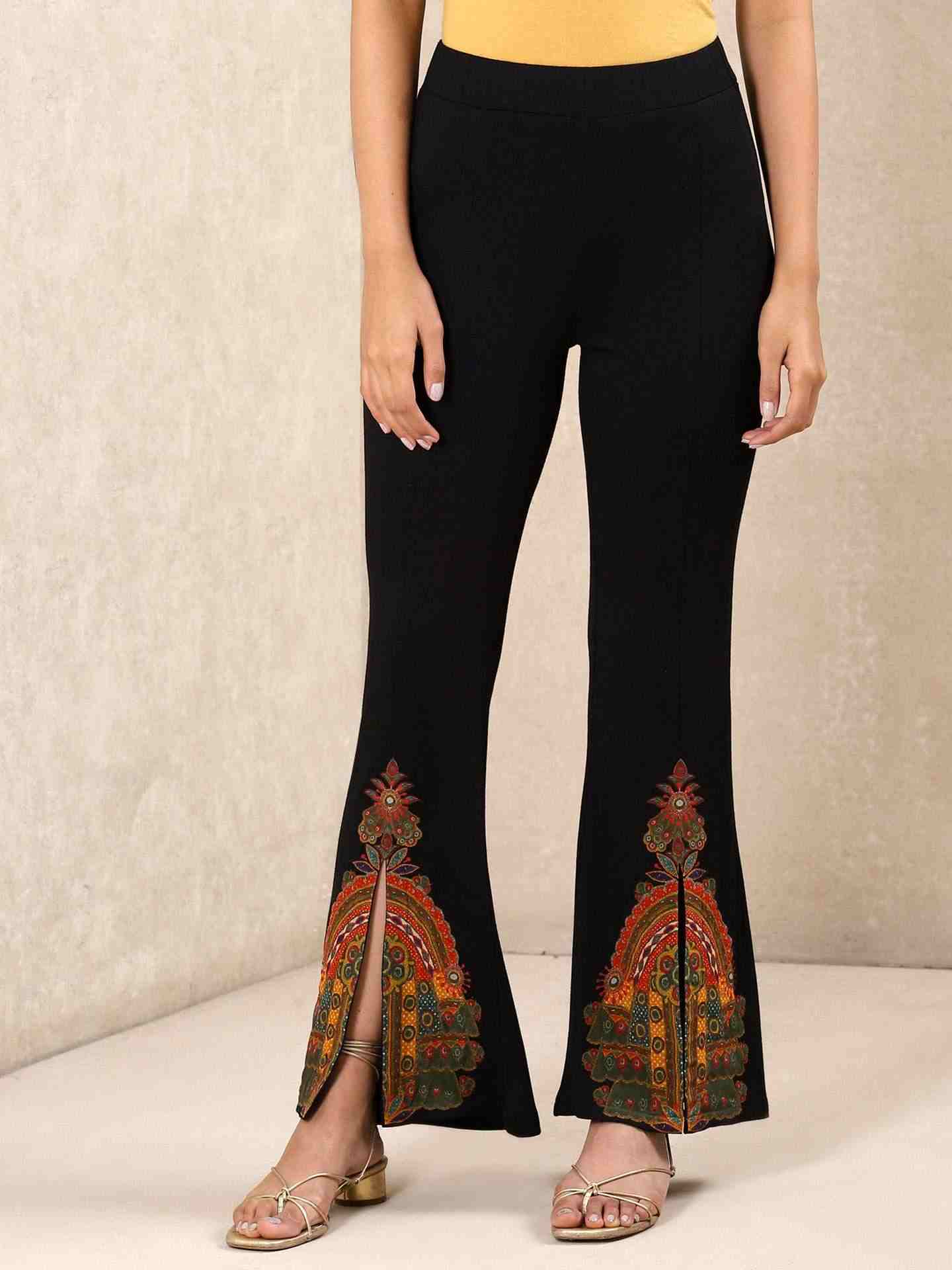Black & Multi-Color Venkatil Straight-Leg Pants