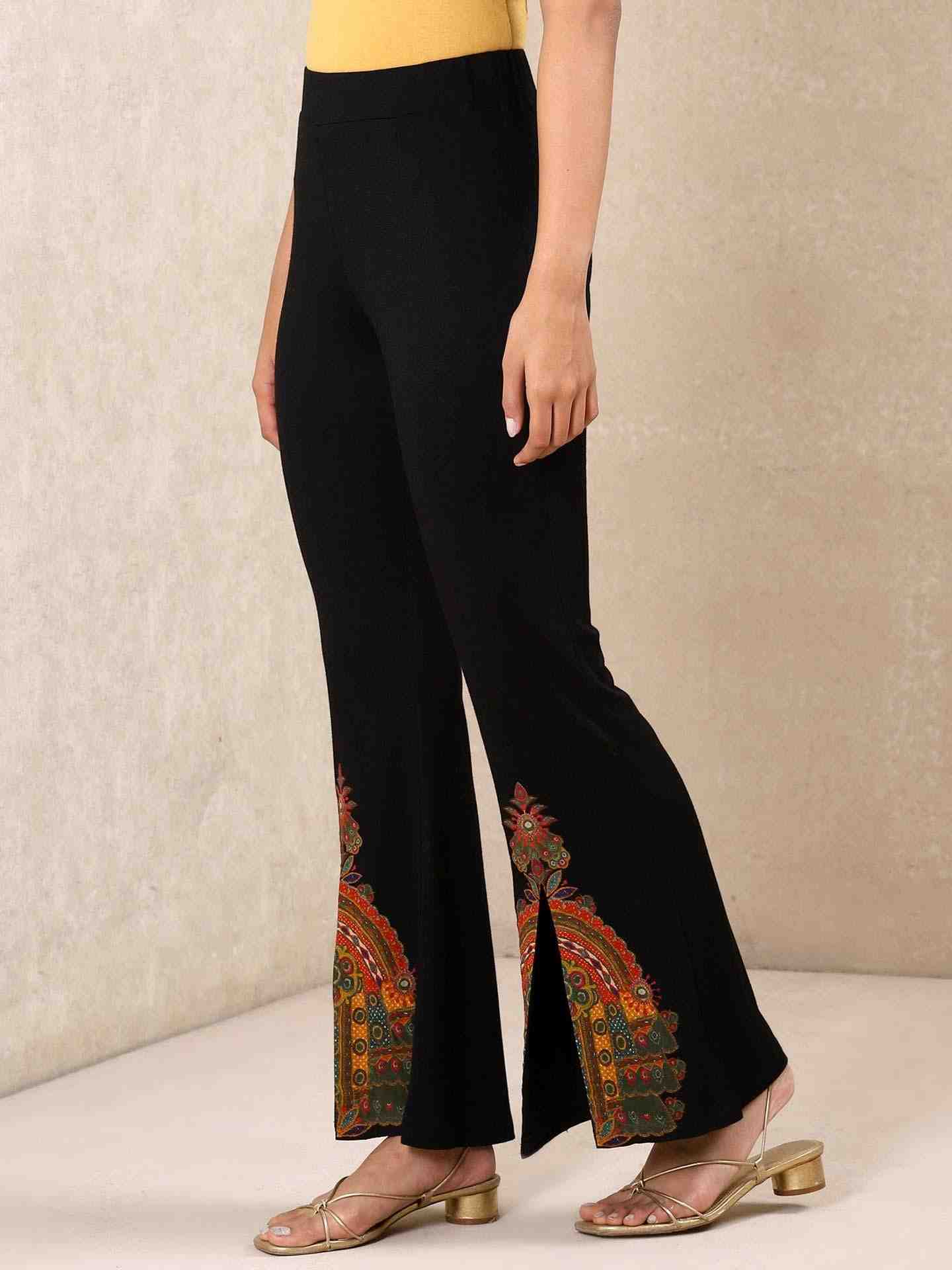 Black & Multi-Color Venkatil Straight-Leg Pants