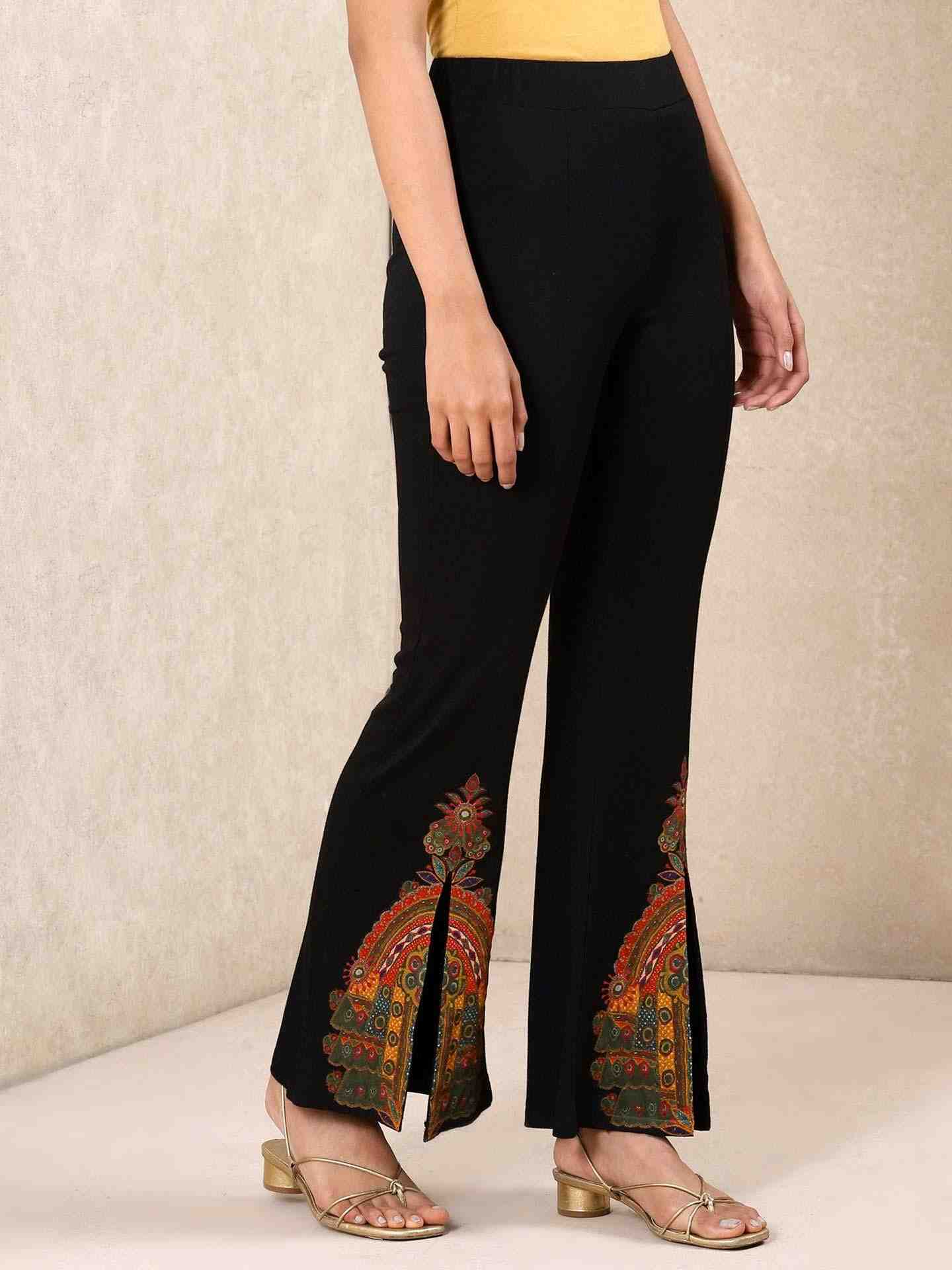 Black & Multi-Color Venkatil Straight-Leg Pants