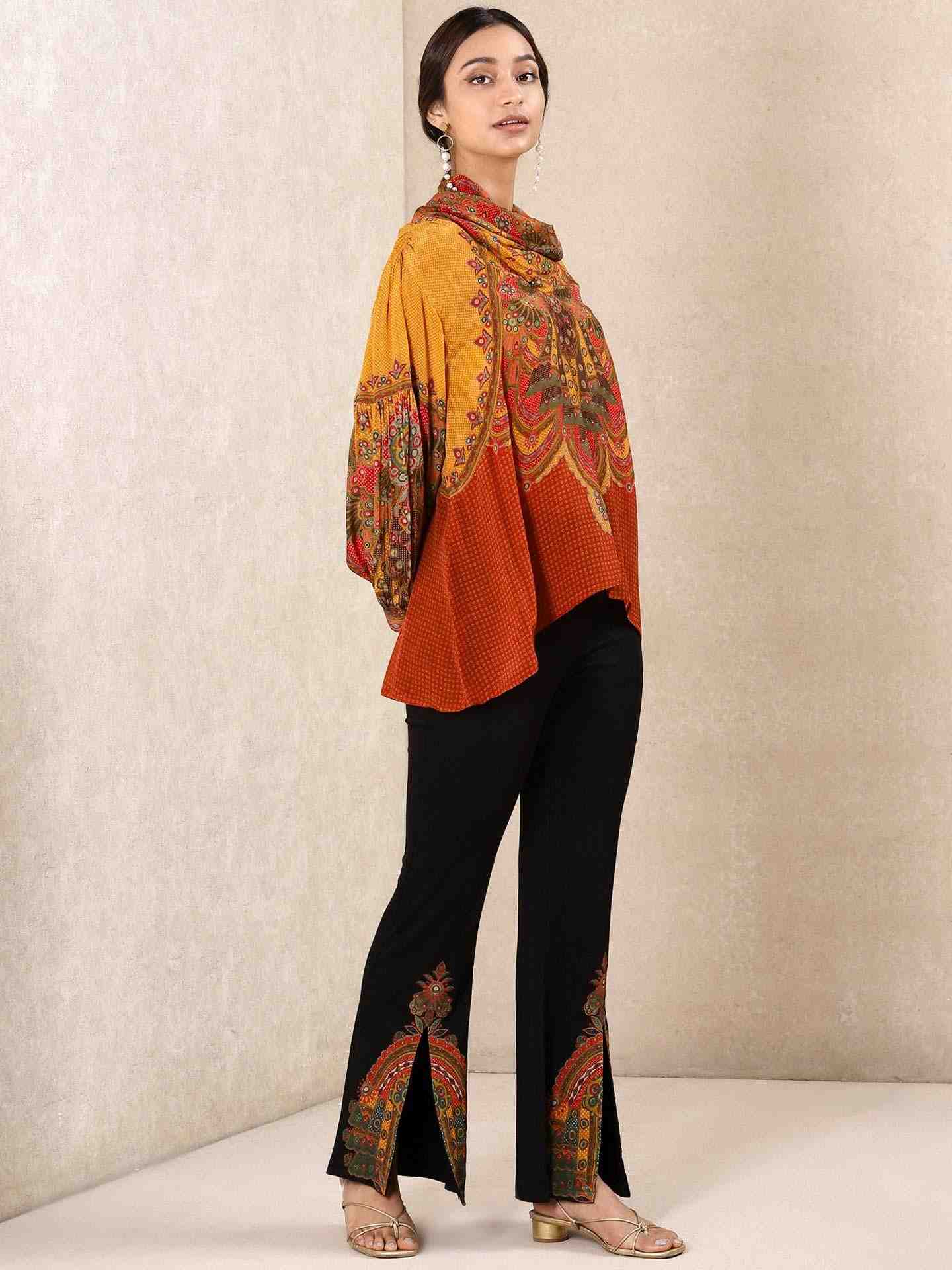 Black & Multi-Color Venkatil Straight-Leg Pants