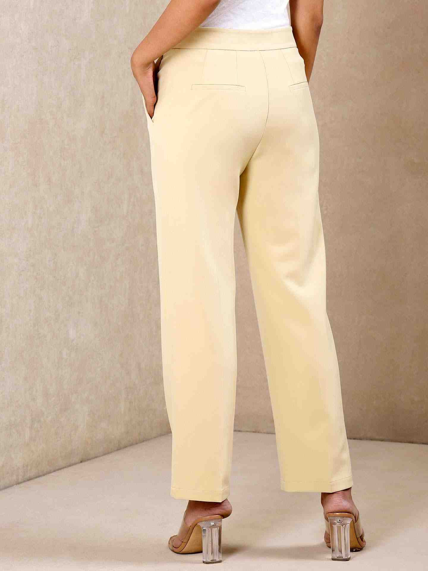 Beige Solid Tapered Pants