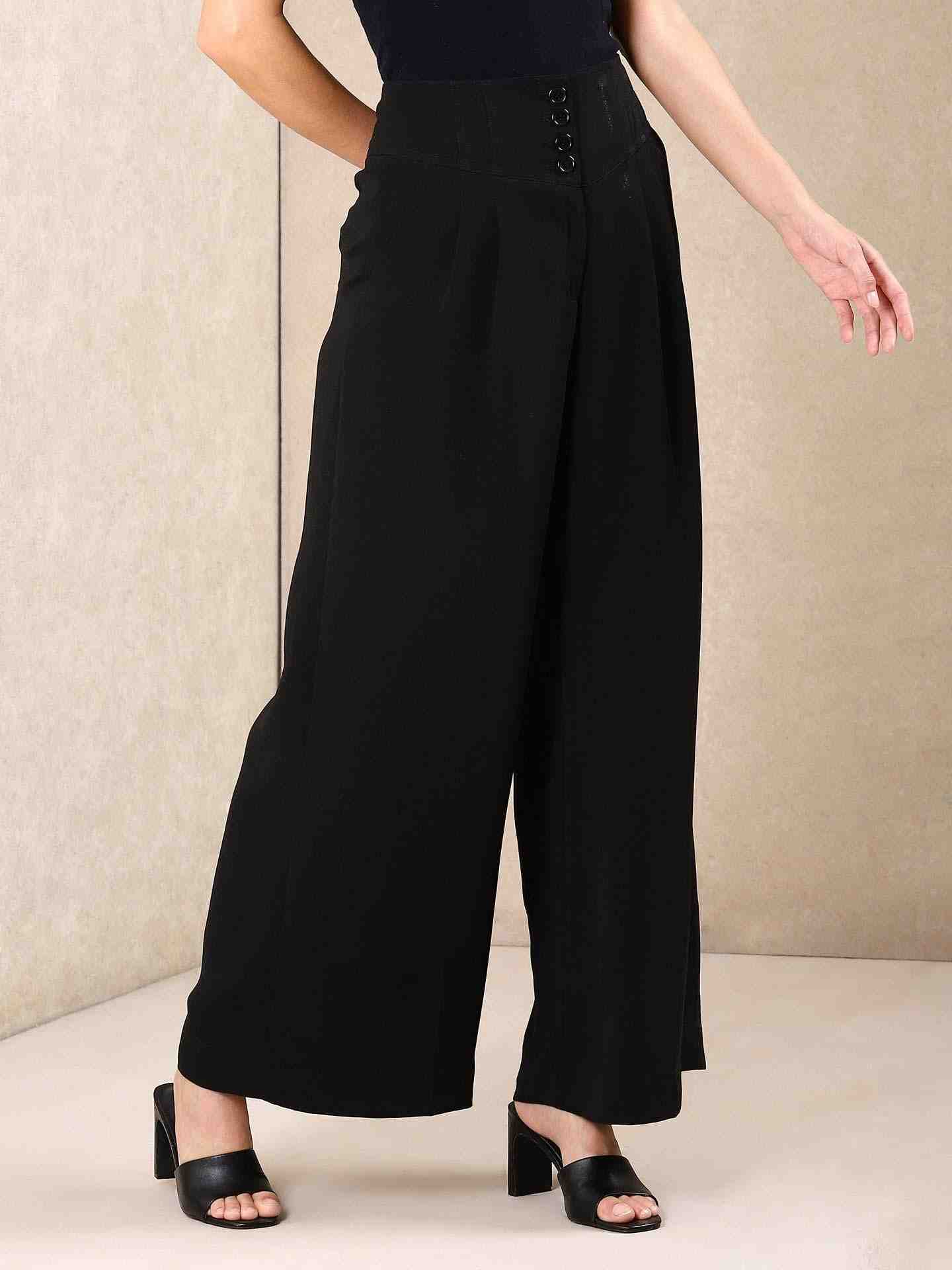 Black Solid Wide-Leg Pants