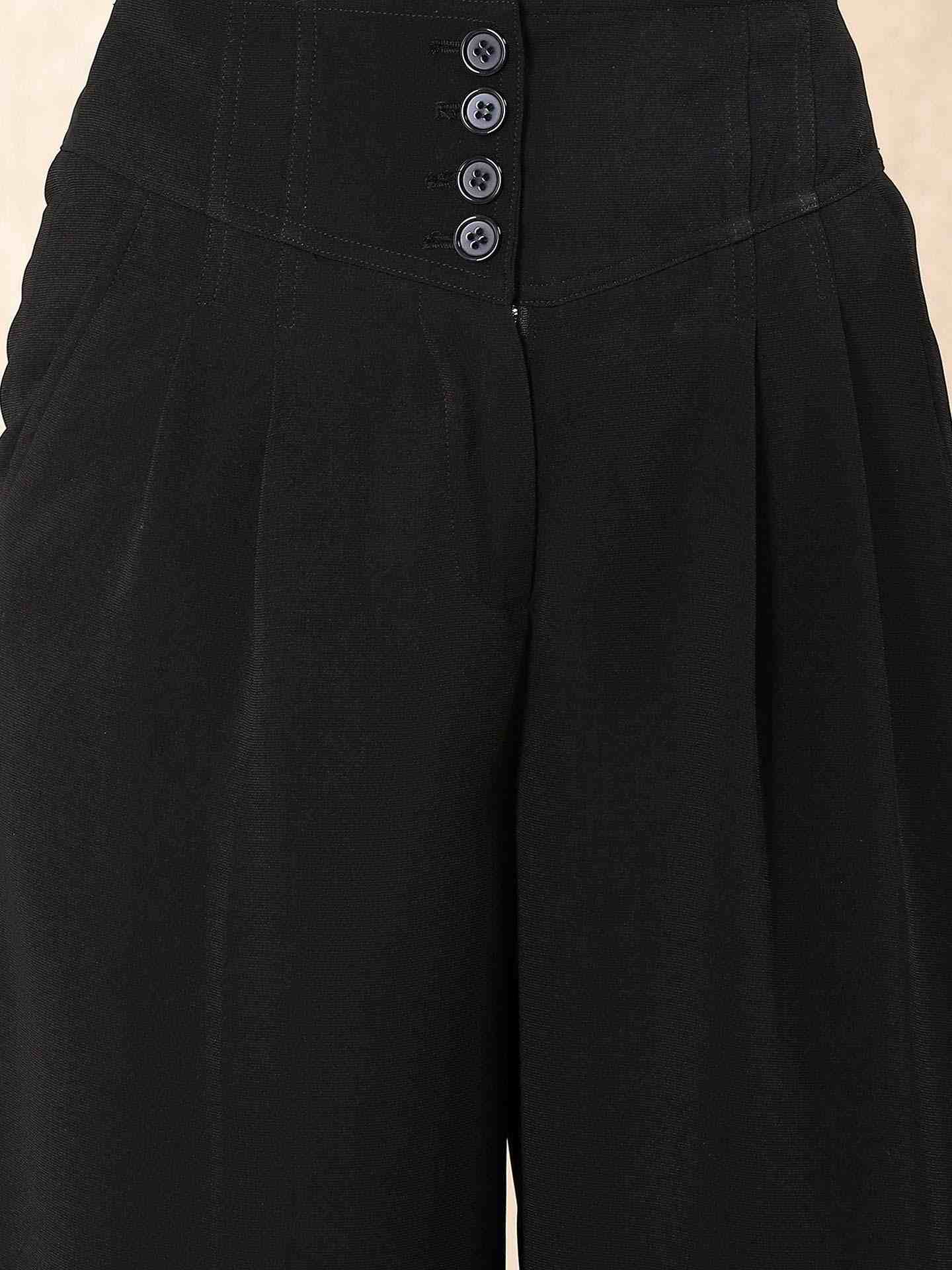 Black Solid Wide-Leg Pants