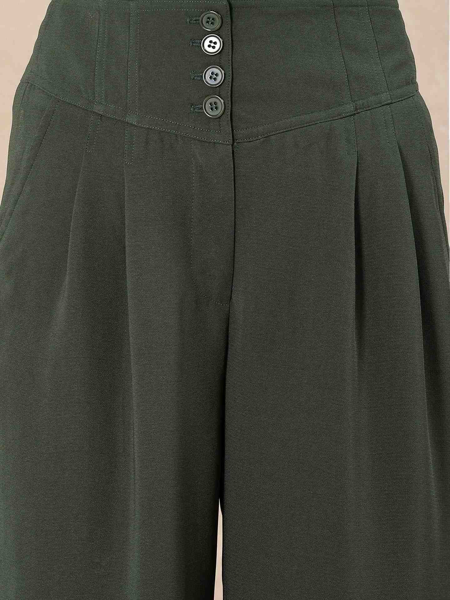 Green Solid Wide-Leg Pants