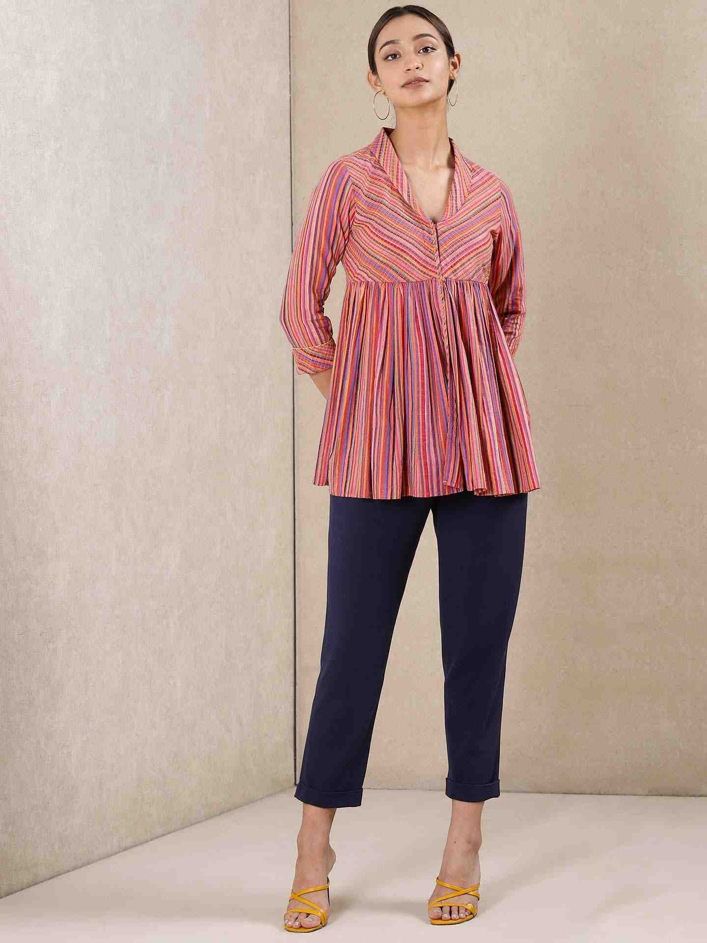 Navy Solid Tapered Pants