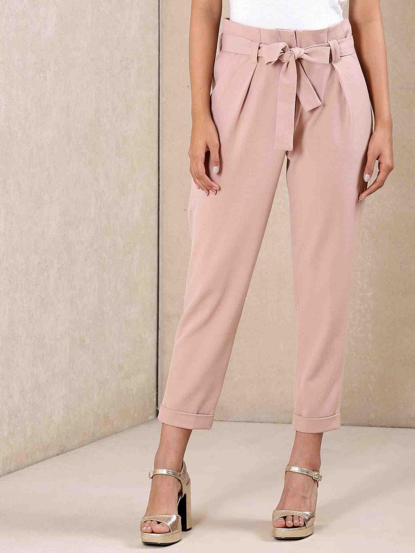 Pink Solid Tapered Pants