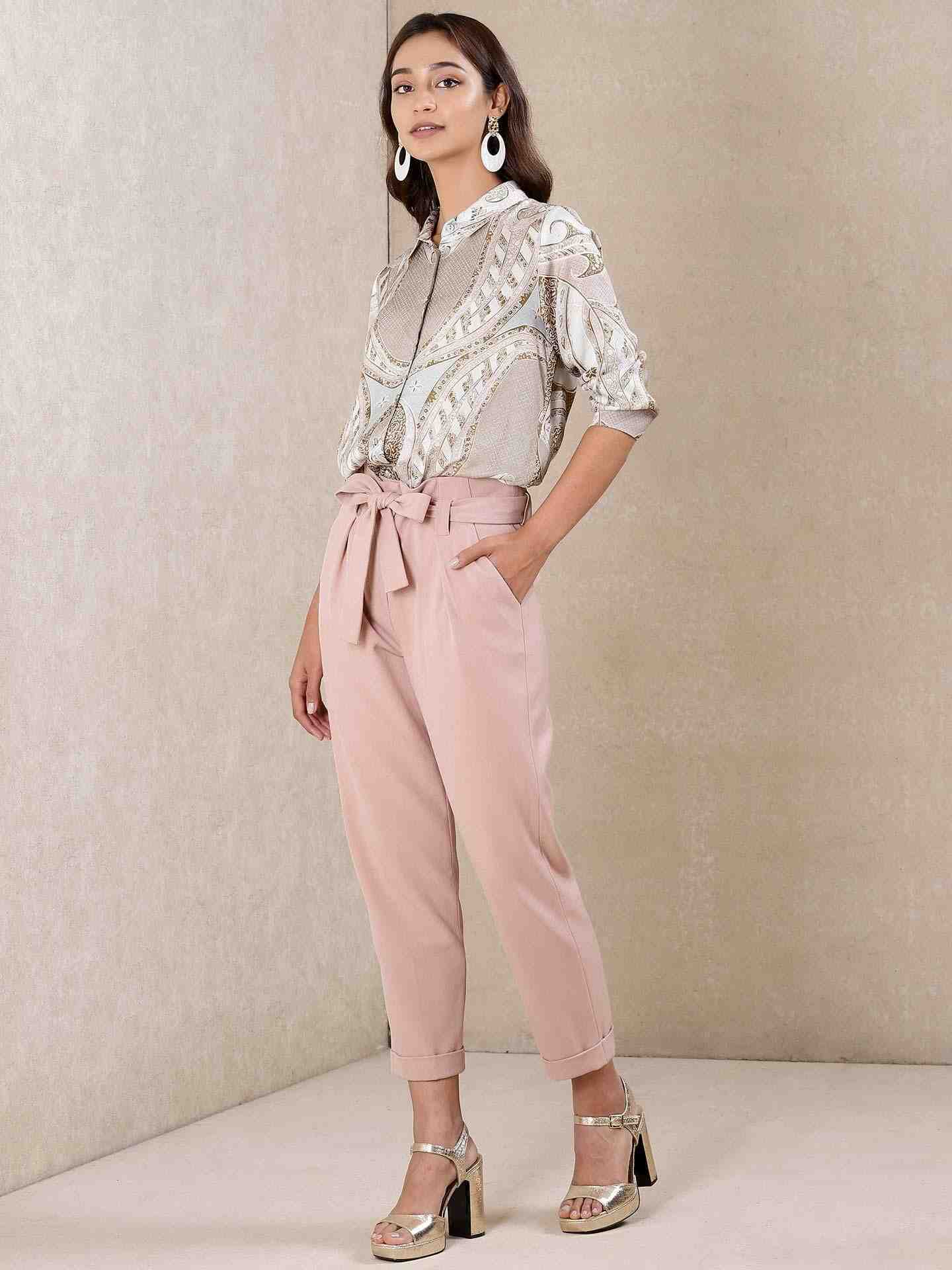 Pink Solid Tapered Pants