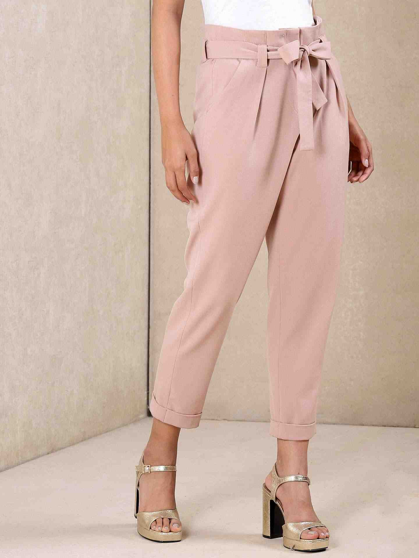 Pink Solid Tapered Pants