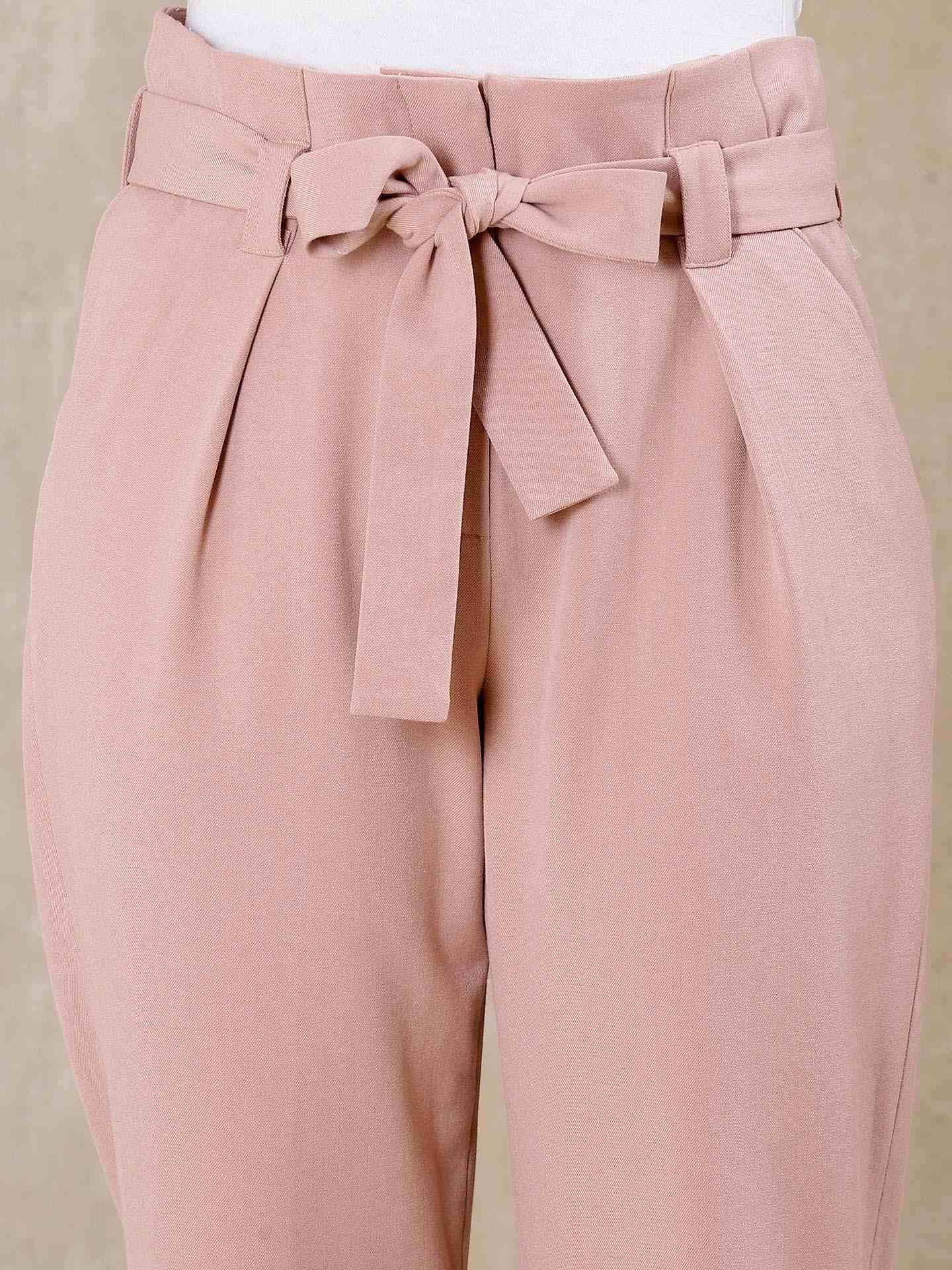Pink Solid Tapered Pants