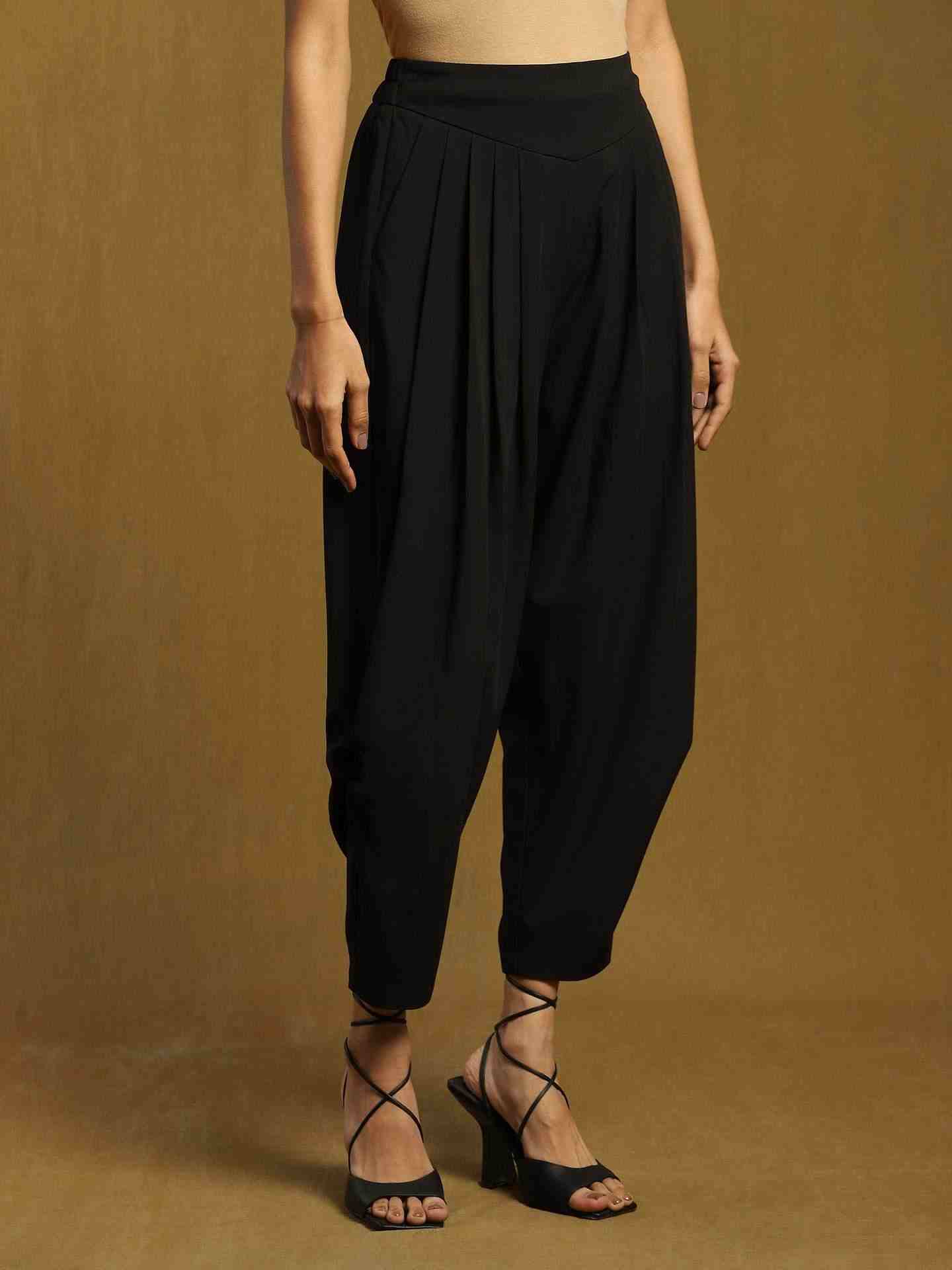 Black Waterfall Dhoti Pants