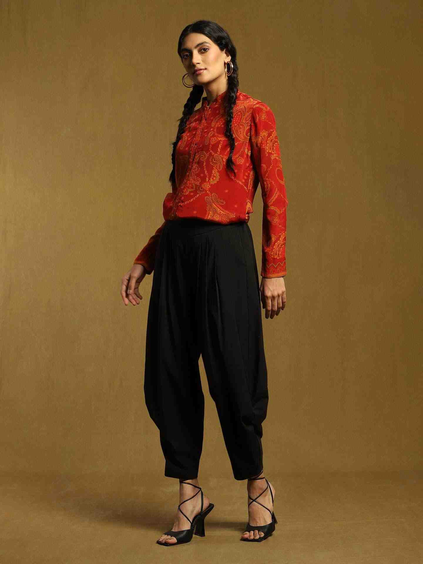 Black Waterfall Dhoti Pants
