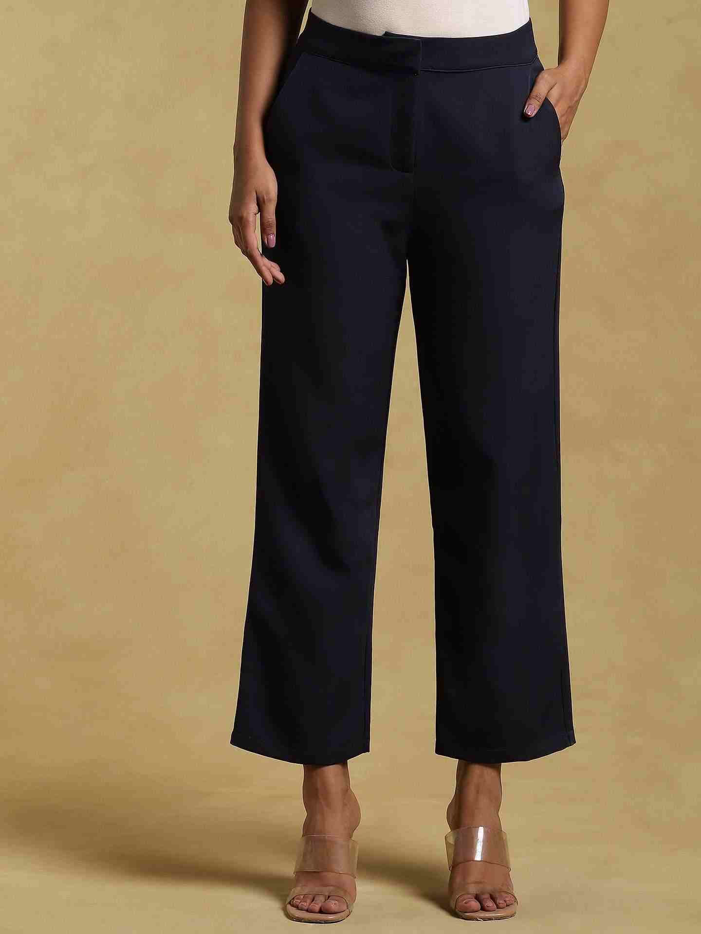 Navy Solid Straight-Leg Pants