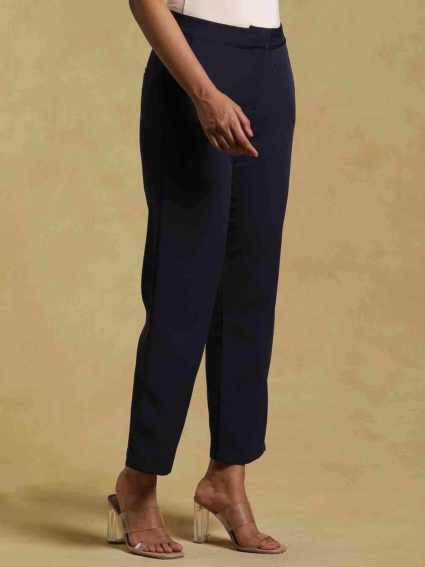 Navy Solid Straight-Leg Pants