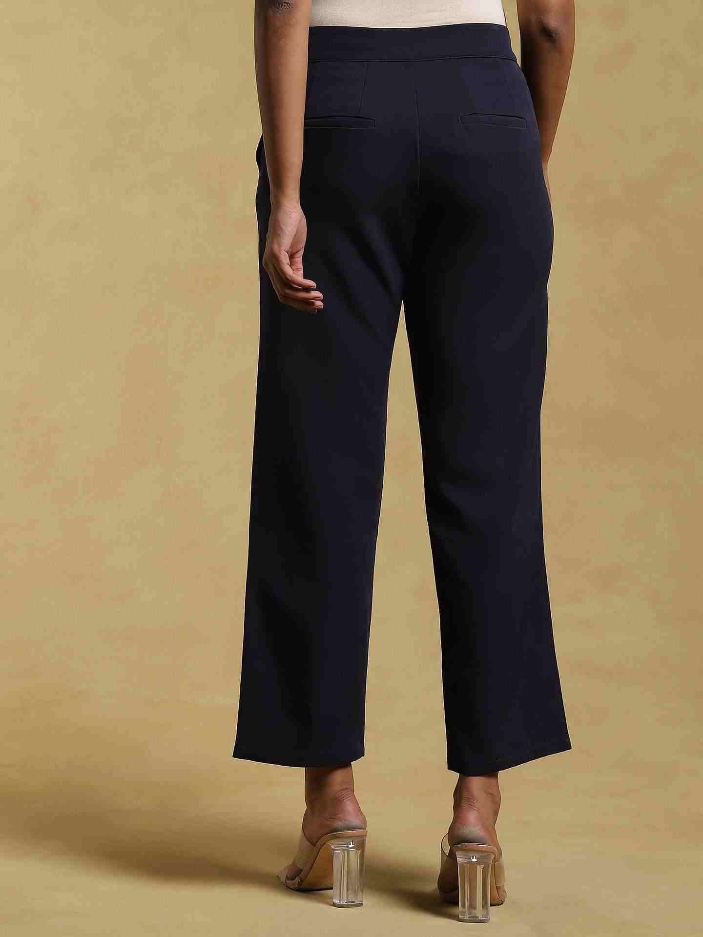 Navy Solid Straight-Leg Pants
