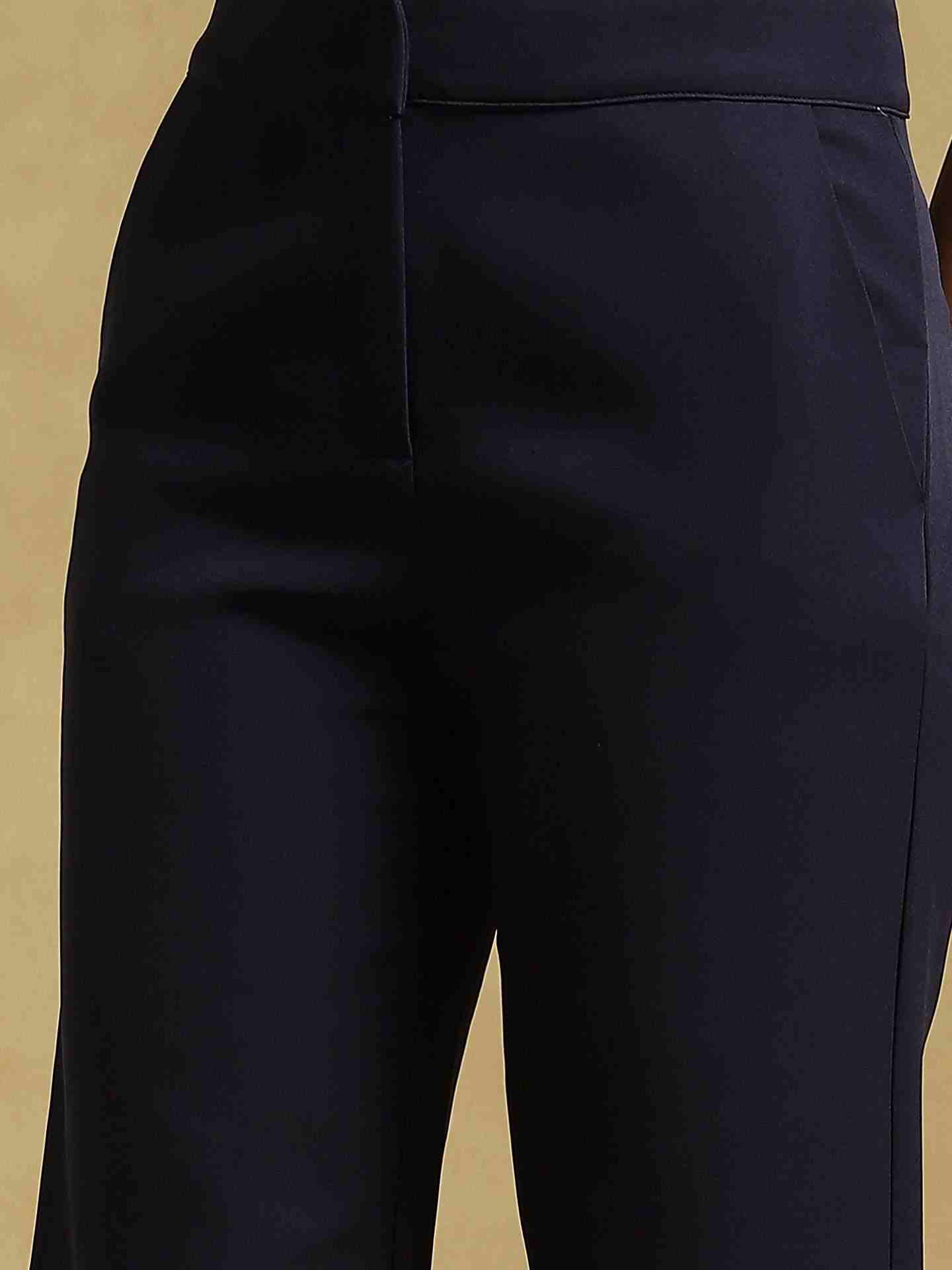 Navy Solid Straight-Leg Pants