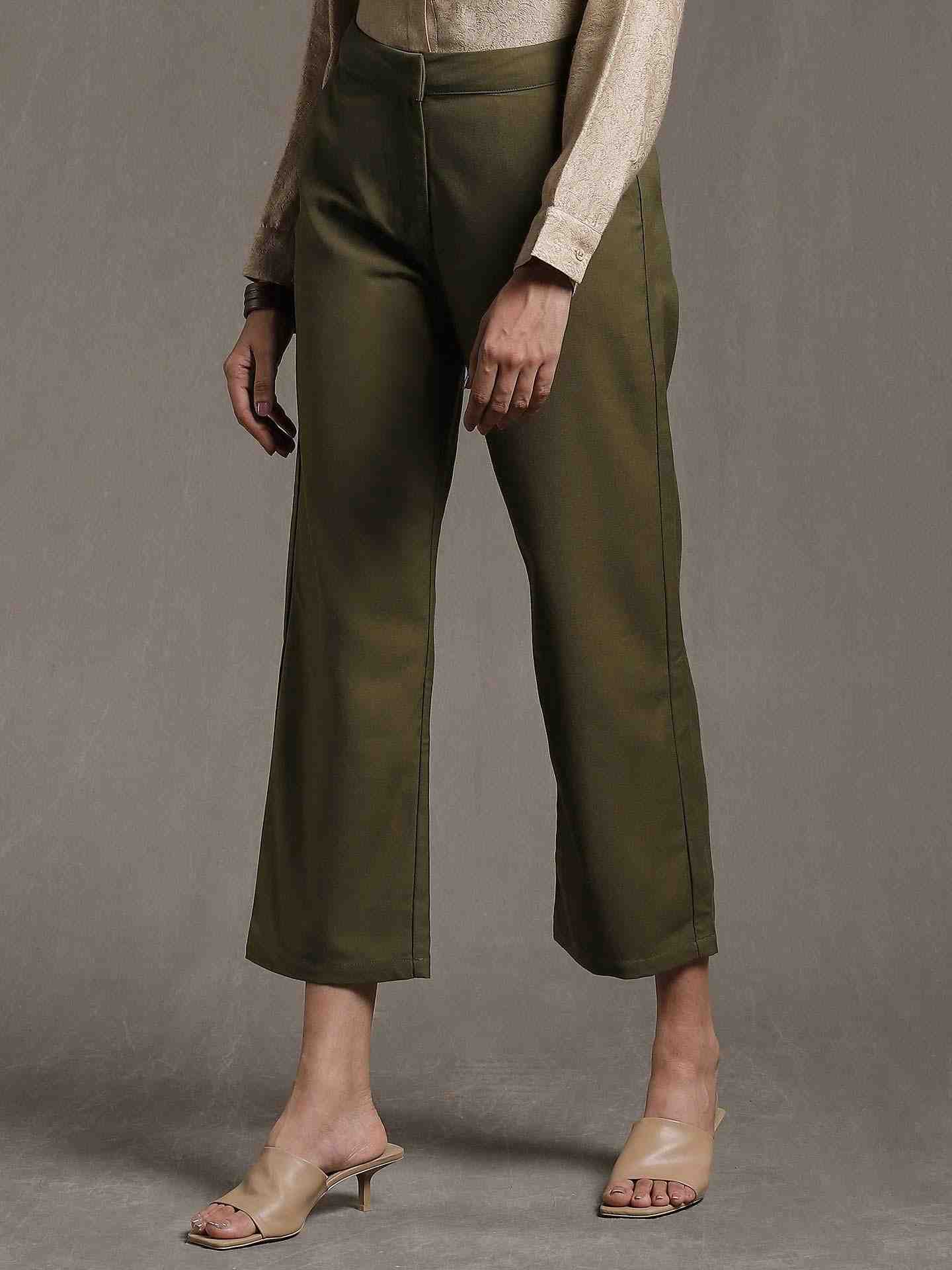 Olive Solid Straight-Leg Pants