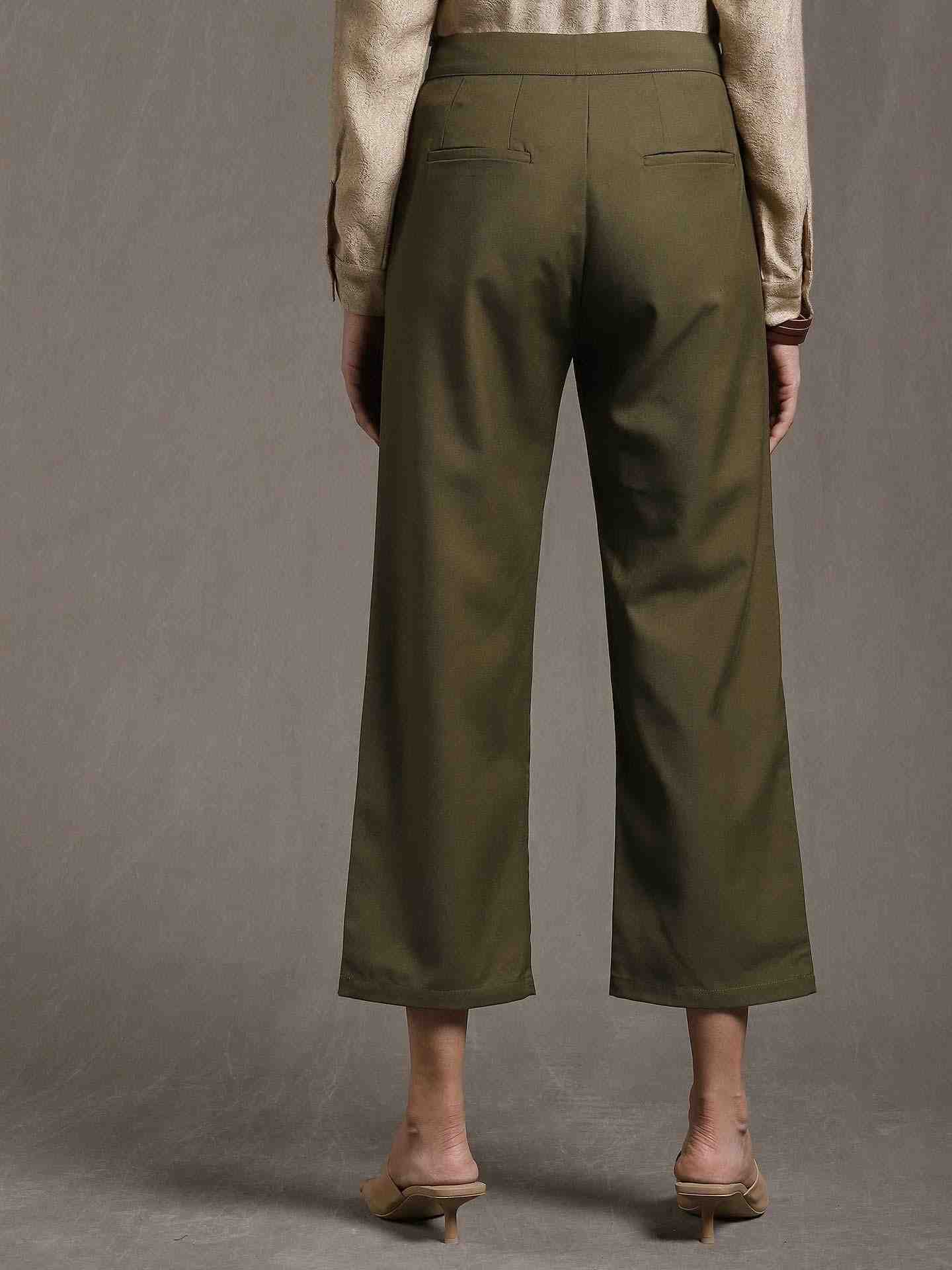 Olive Solid Straight-Leg Pants
