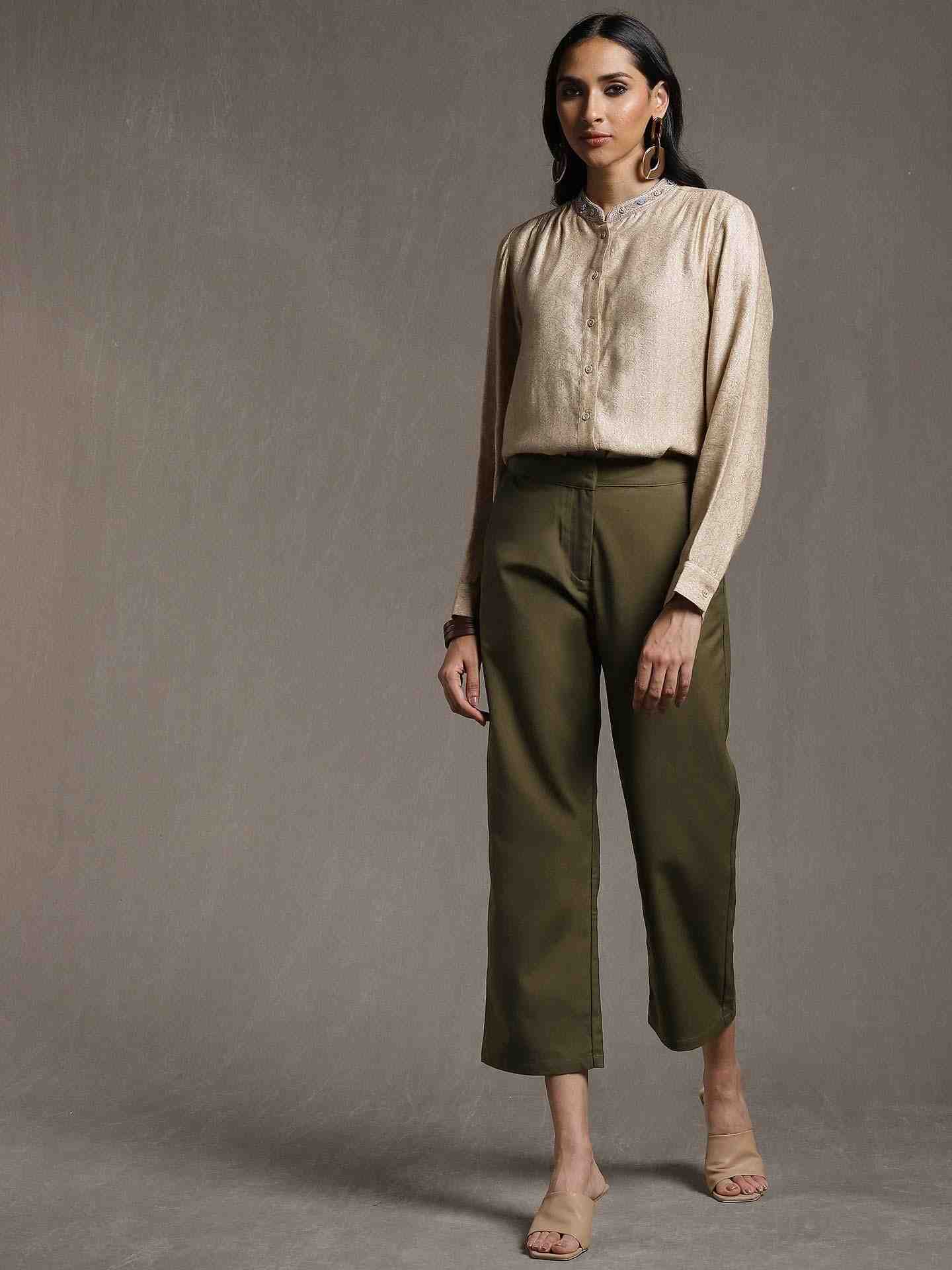 Olive Solid Straight-Leg Pants