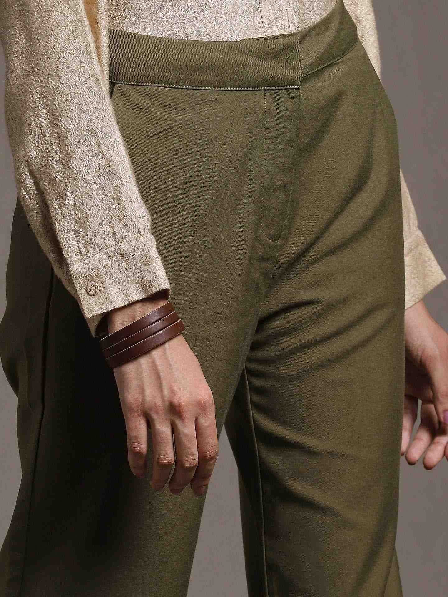 Olive Solid Straight-Leg Pants