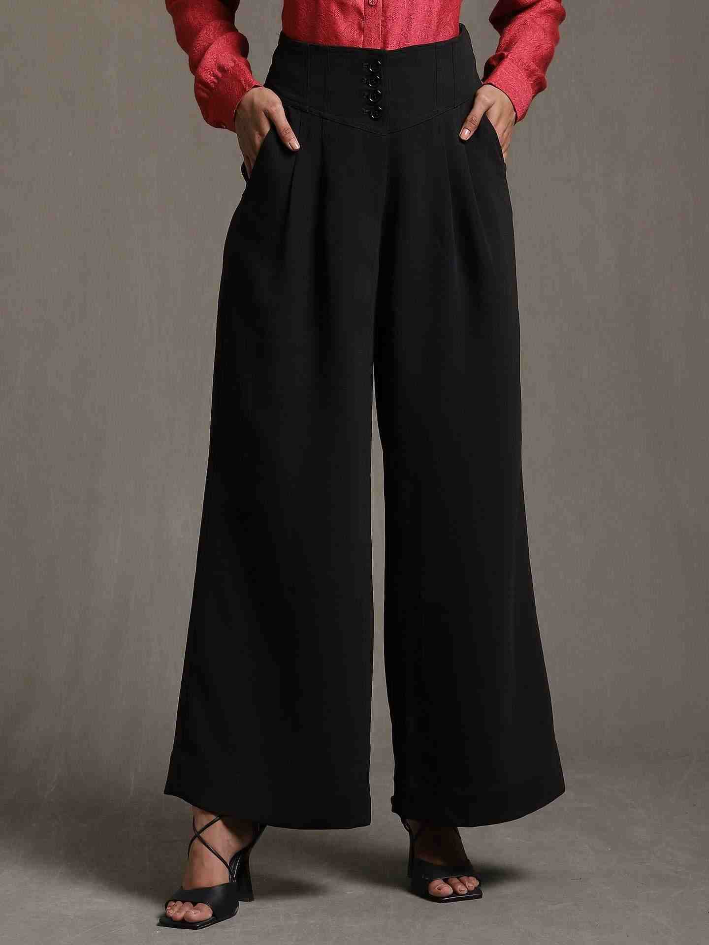 Black Solid Flared Pants