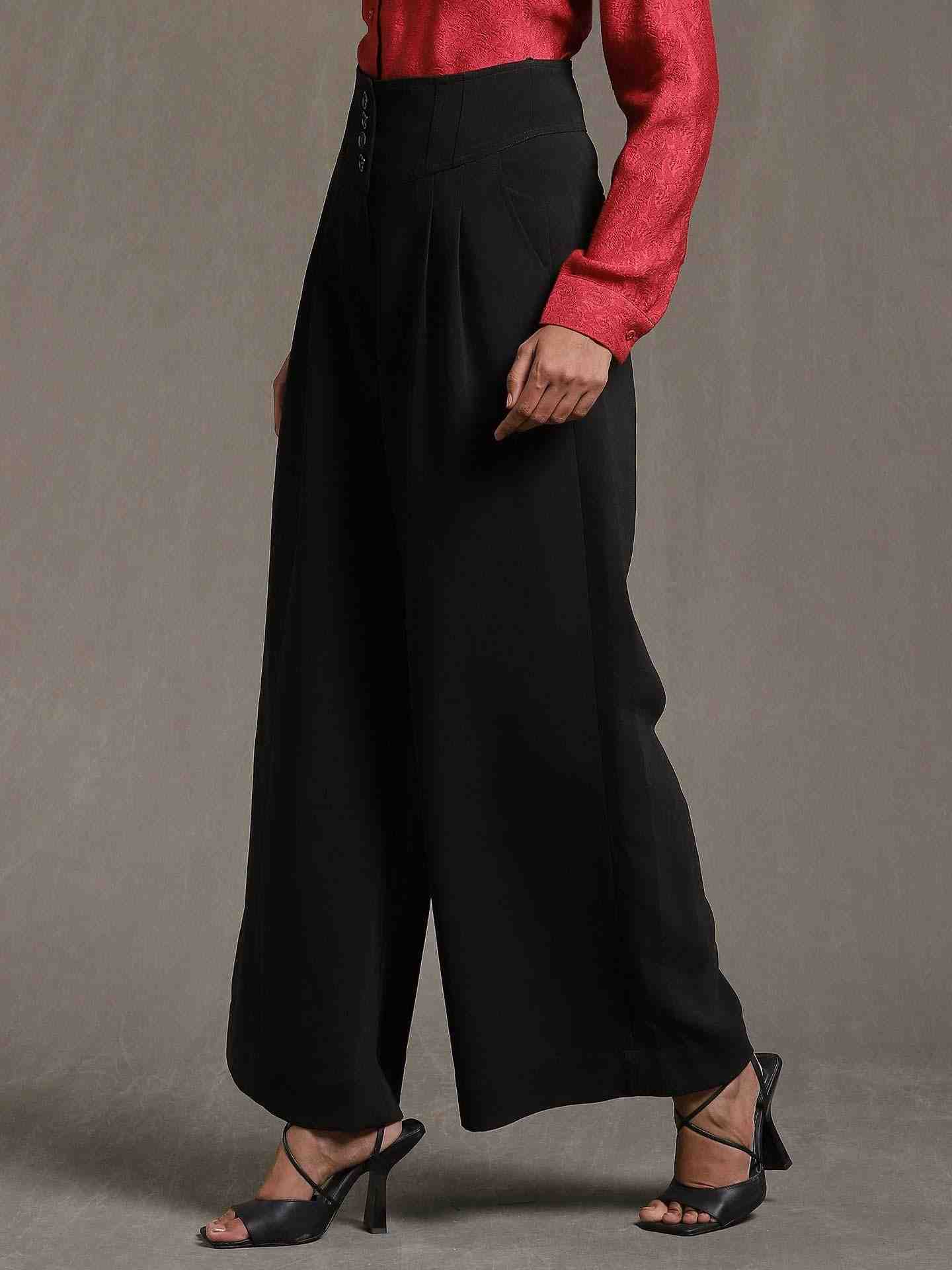Black Solid Flared Pants