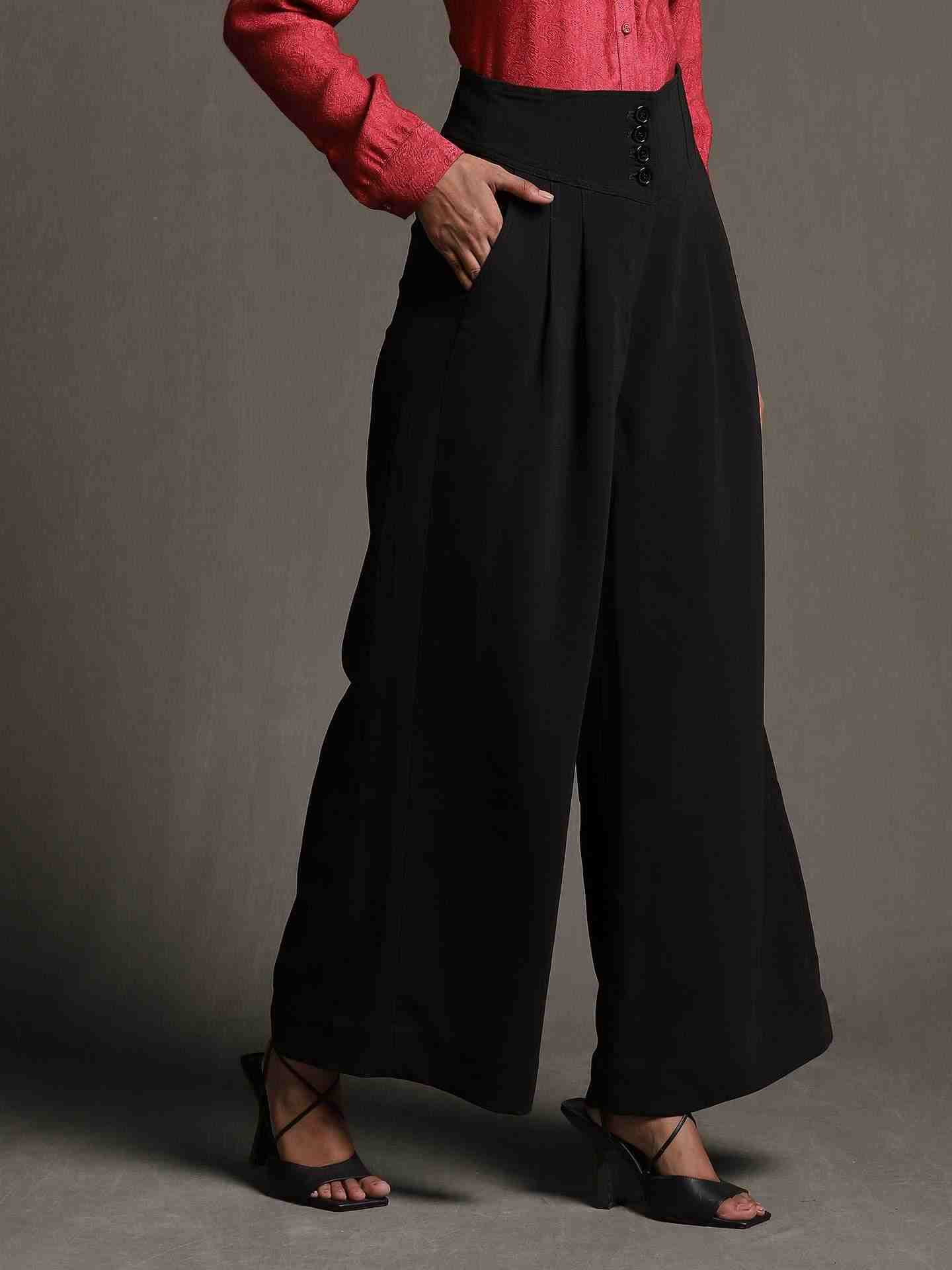 Black Solid Flared Pants