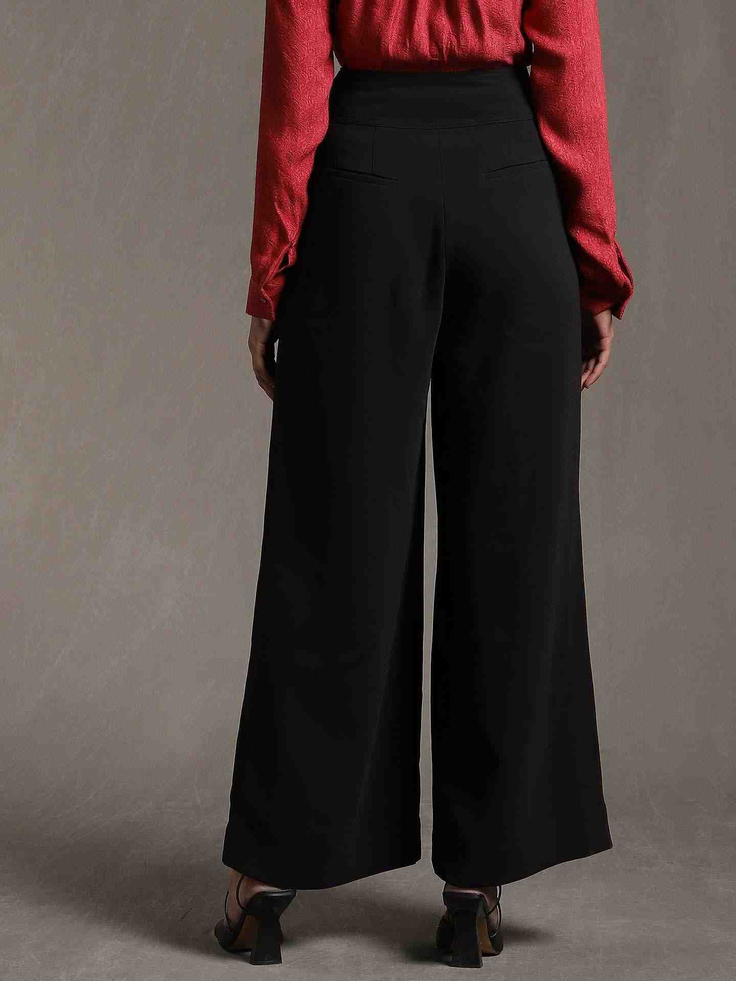 Black Solid Flared Pants