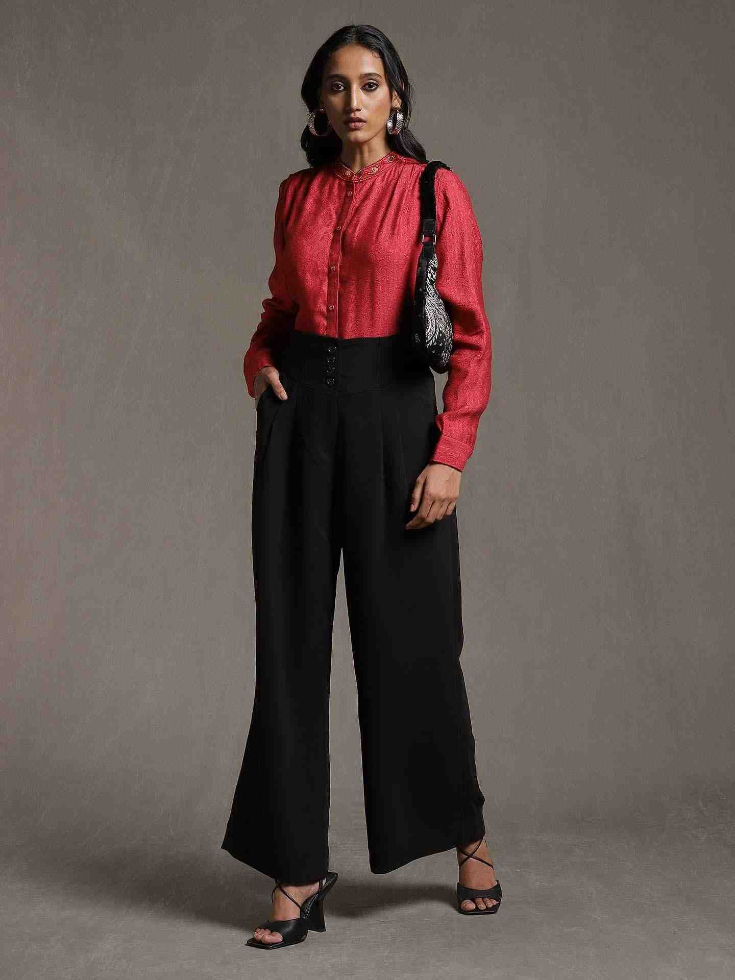 Black Solid Flared Pants