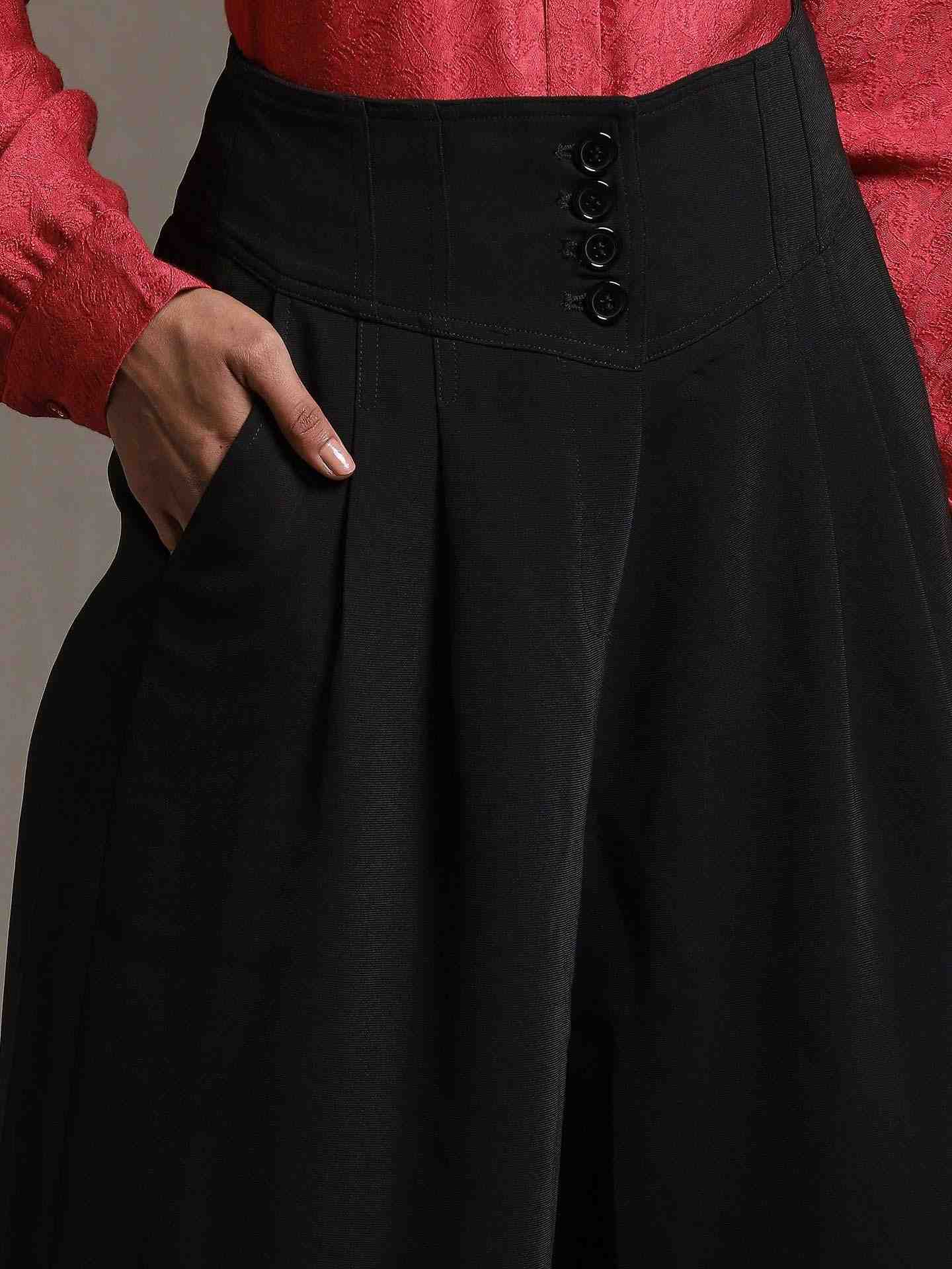 Black Solid Flared Pants