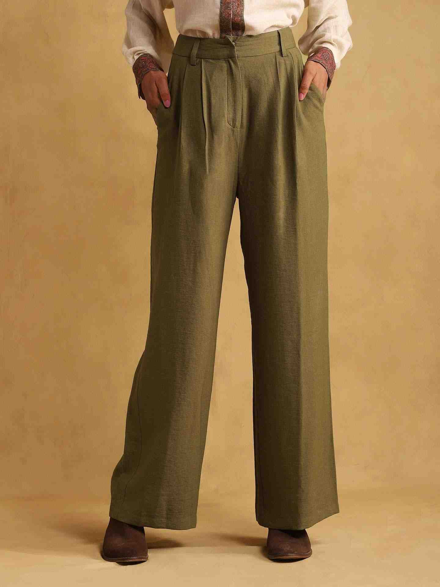 Olive Pantalon Straight-Leg Pants