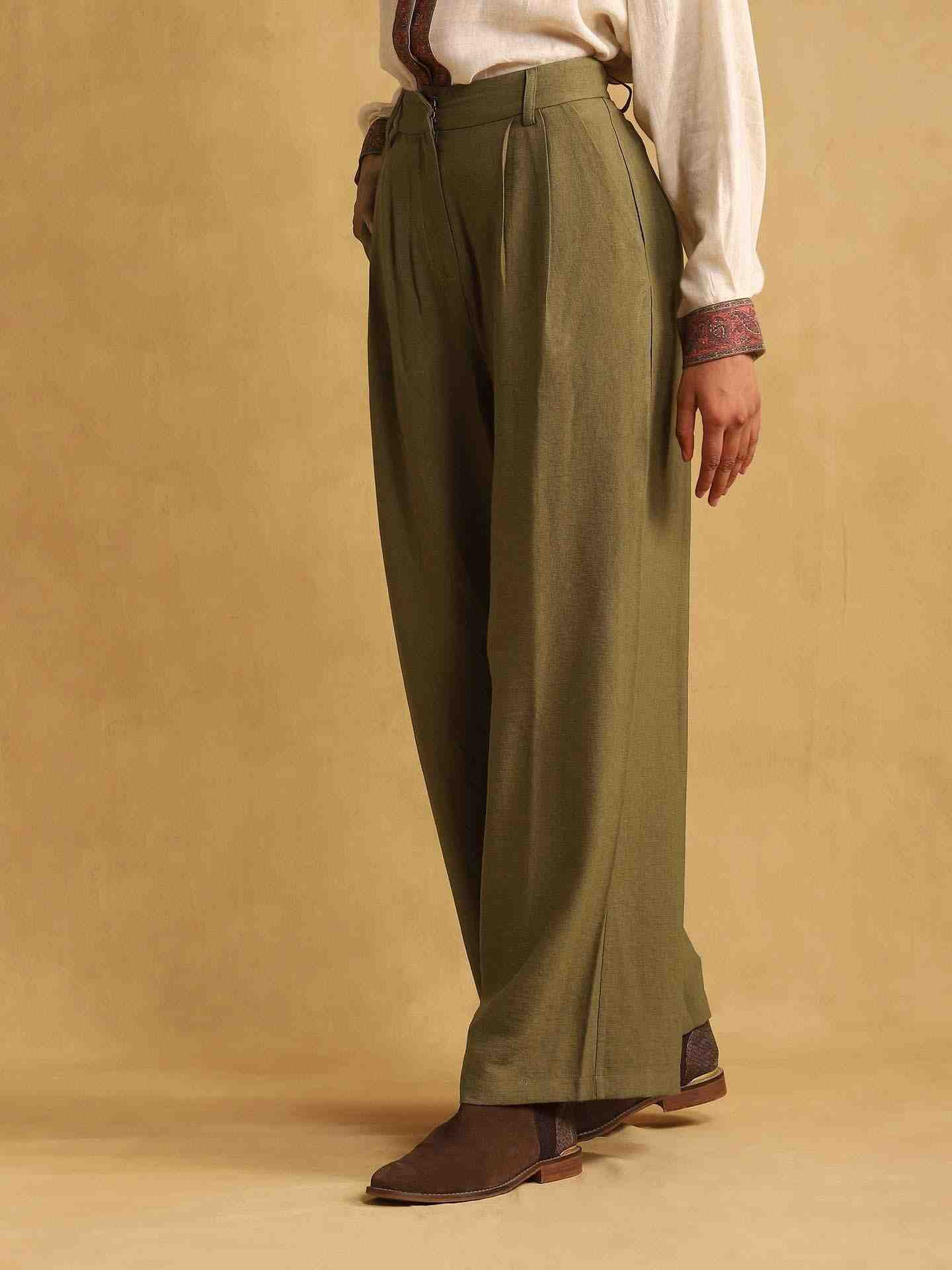 Olive Pantalon Straight-Leg Pants