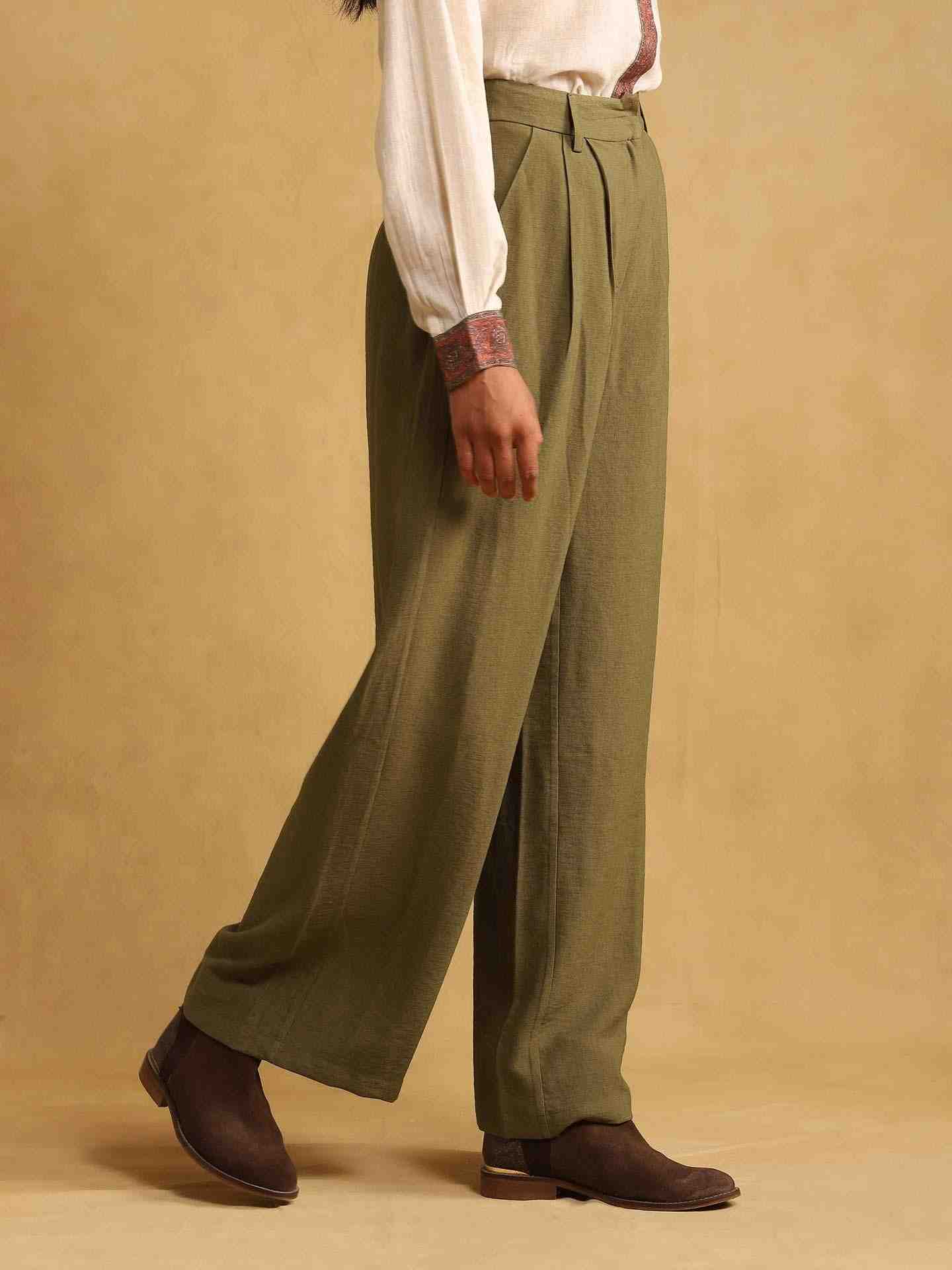 Olive Pantalon Straight-Leg Pants